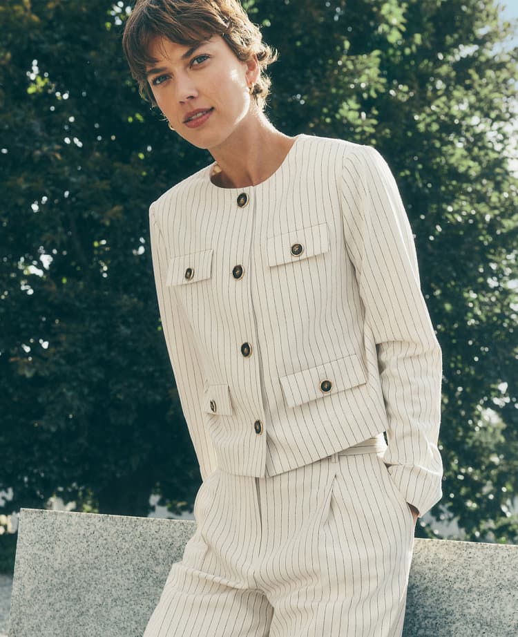 Pinstripe Crew Neck Jacket