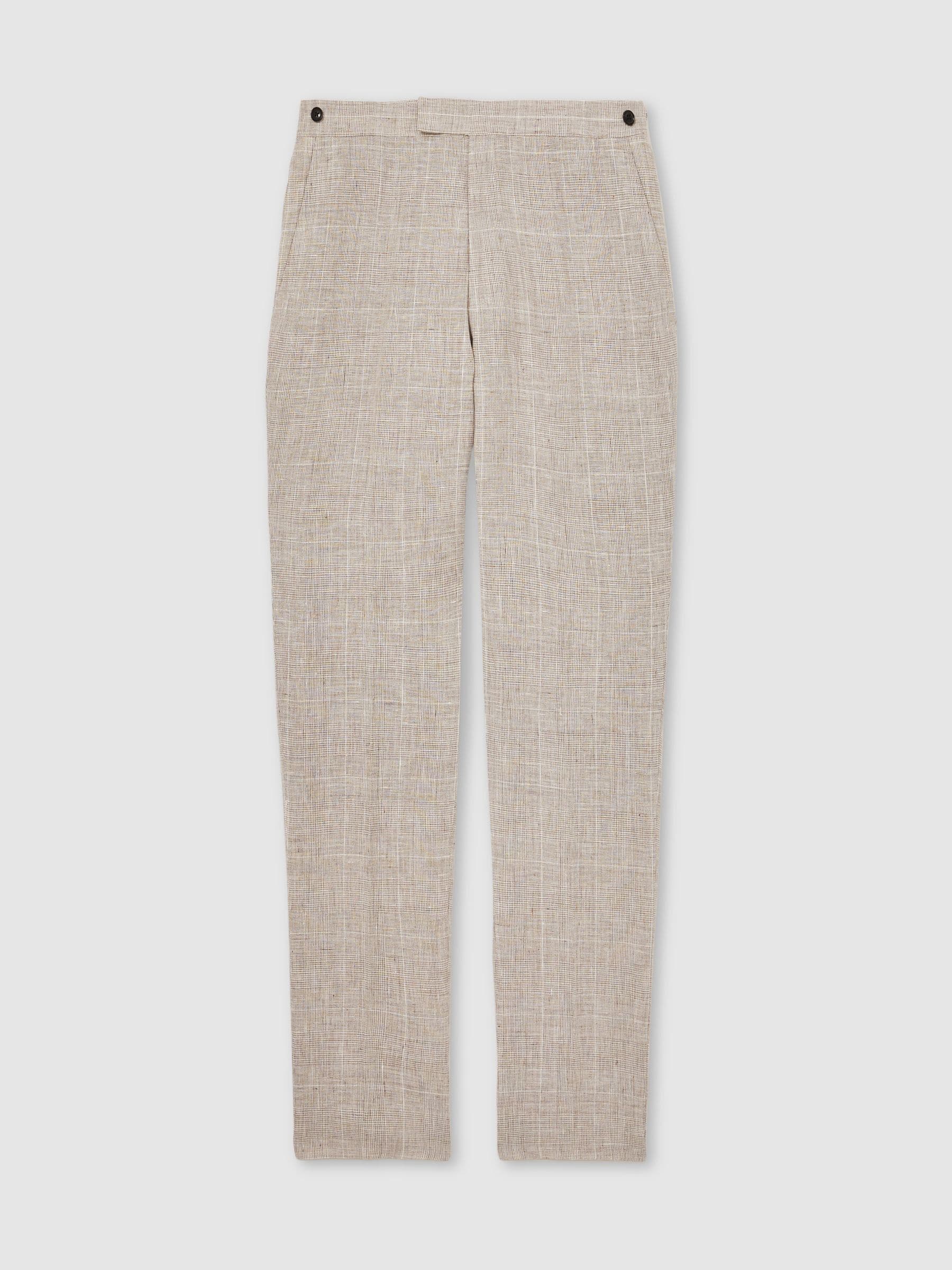 Linen Check Slim-Fit Suit Trousers in Oatmeal