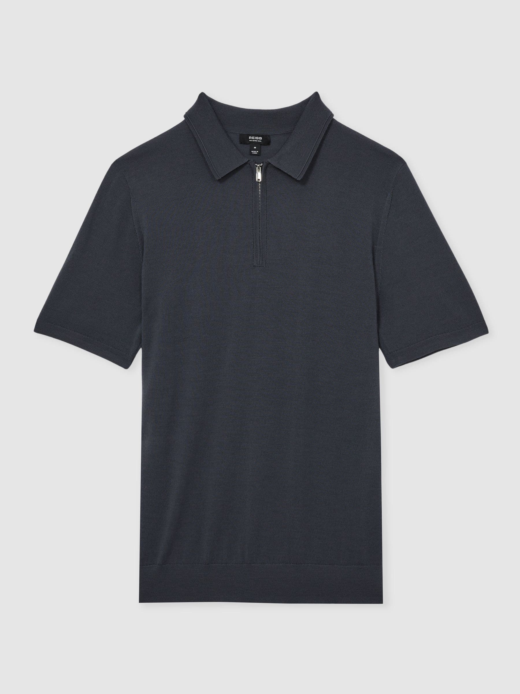 Wool Half-Zip Polo Shirt in Blackened Blue
