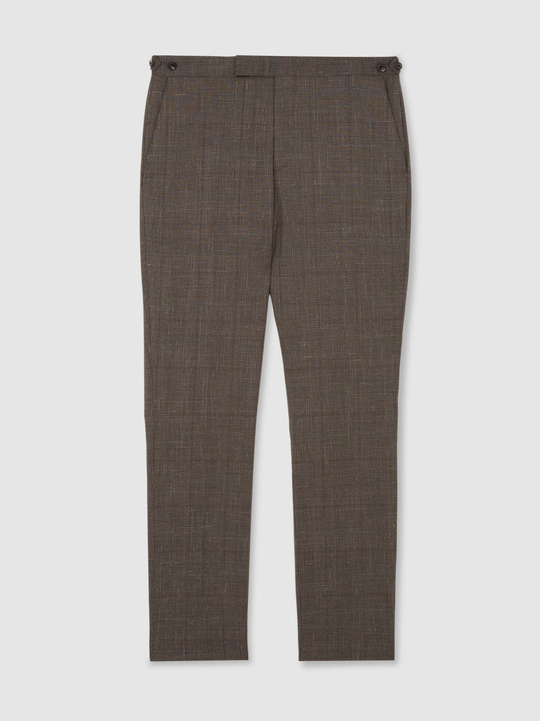 Wool-Blend Check Classic-Fit Suit Trousers in Chocolate Brown