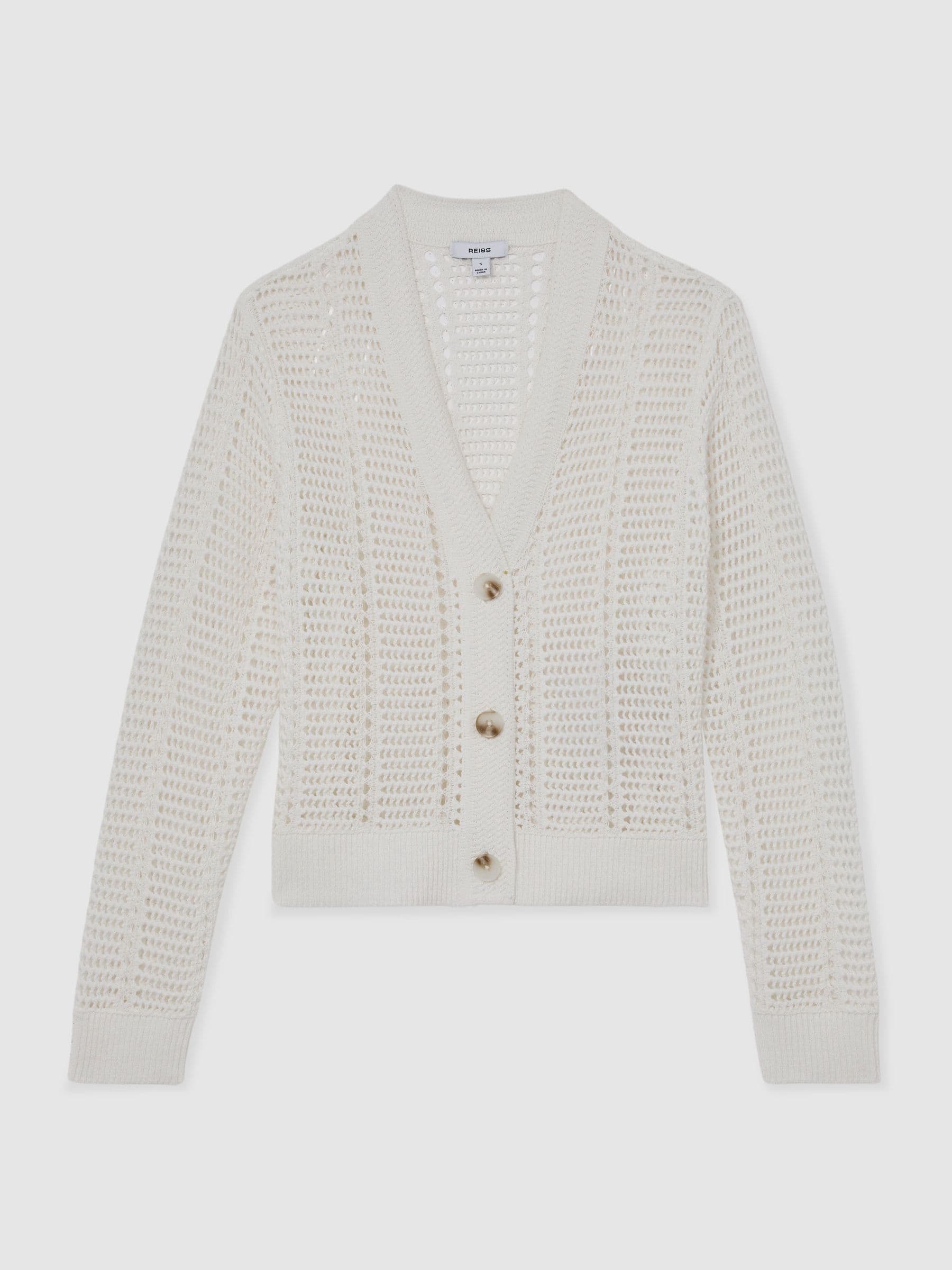 Open-Knit Button-Through Cardigan in Ivory