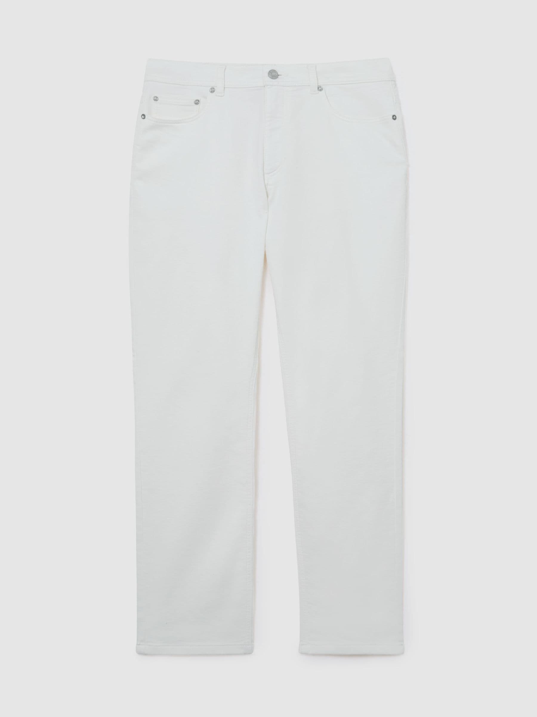 Soft-Stretch Straight-Leg Jeans in White