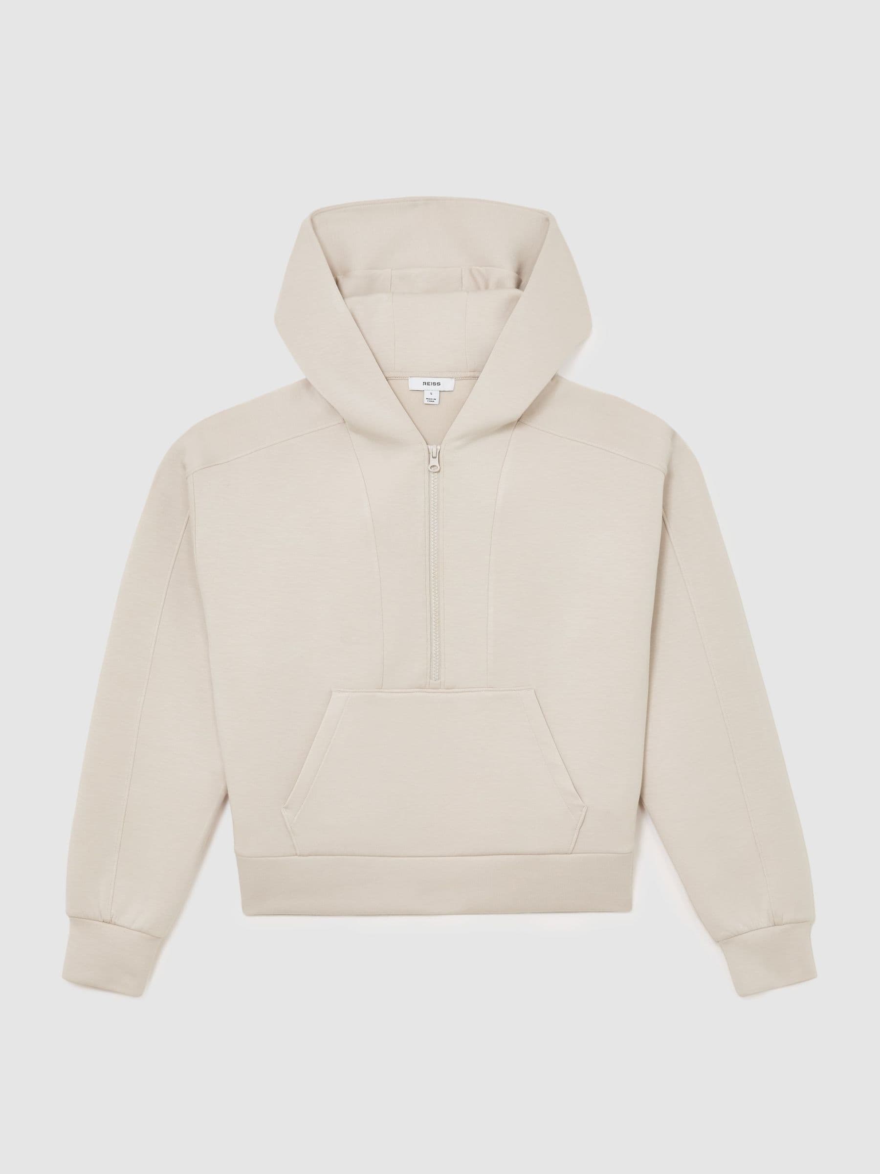 Premium Interlock Half-Zip Hoodie in Stone Neutral