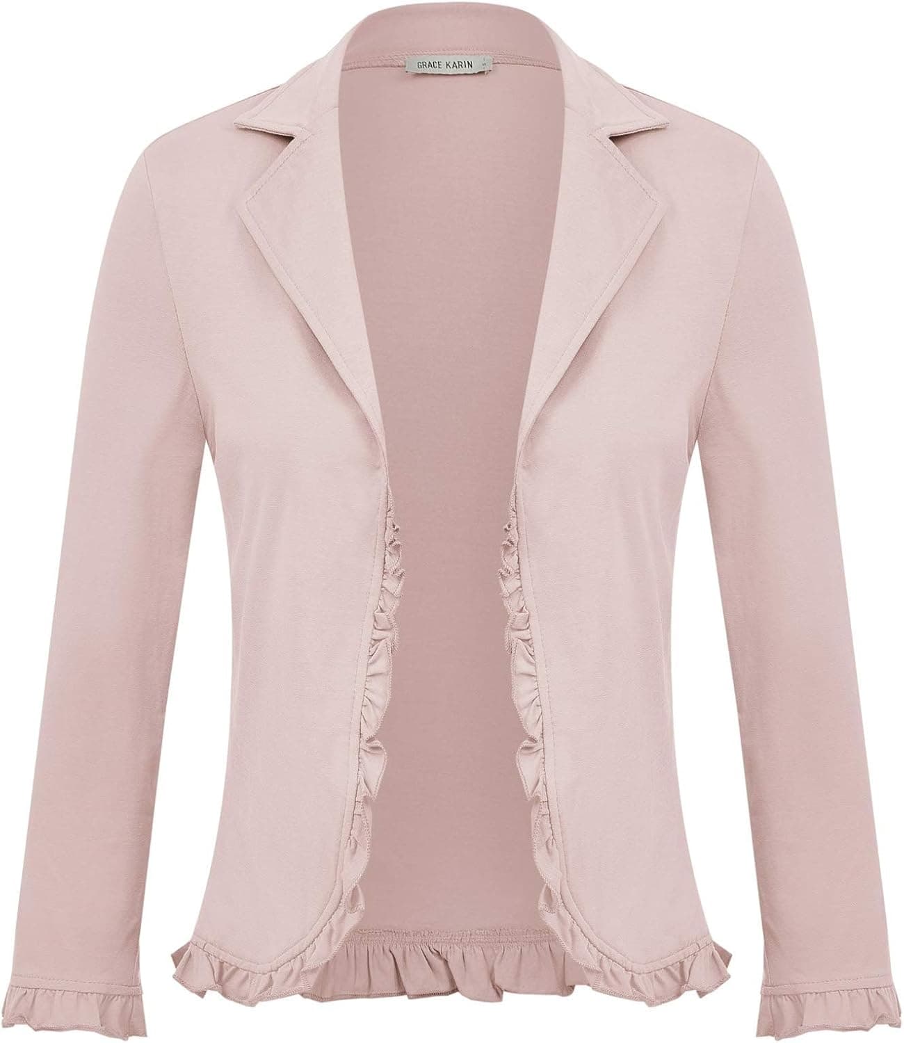 Women 3/4 Sleeve Cropped Blazer Lightweight Open Front Cotton Cardigan Jacket for Business Casual Work