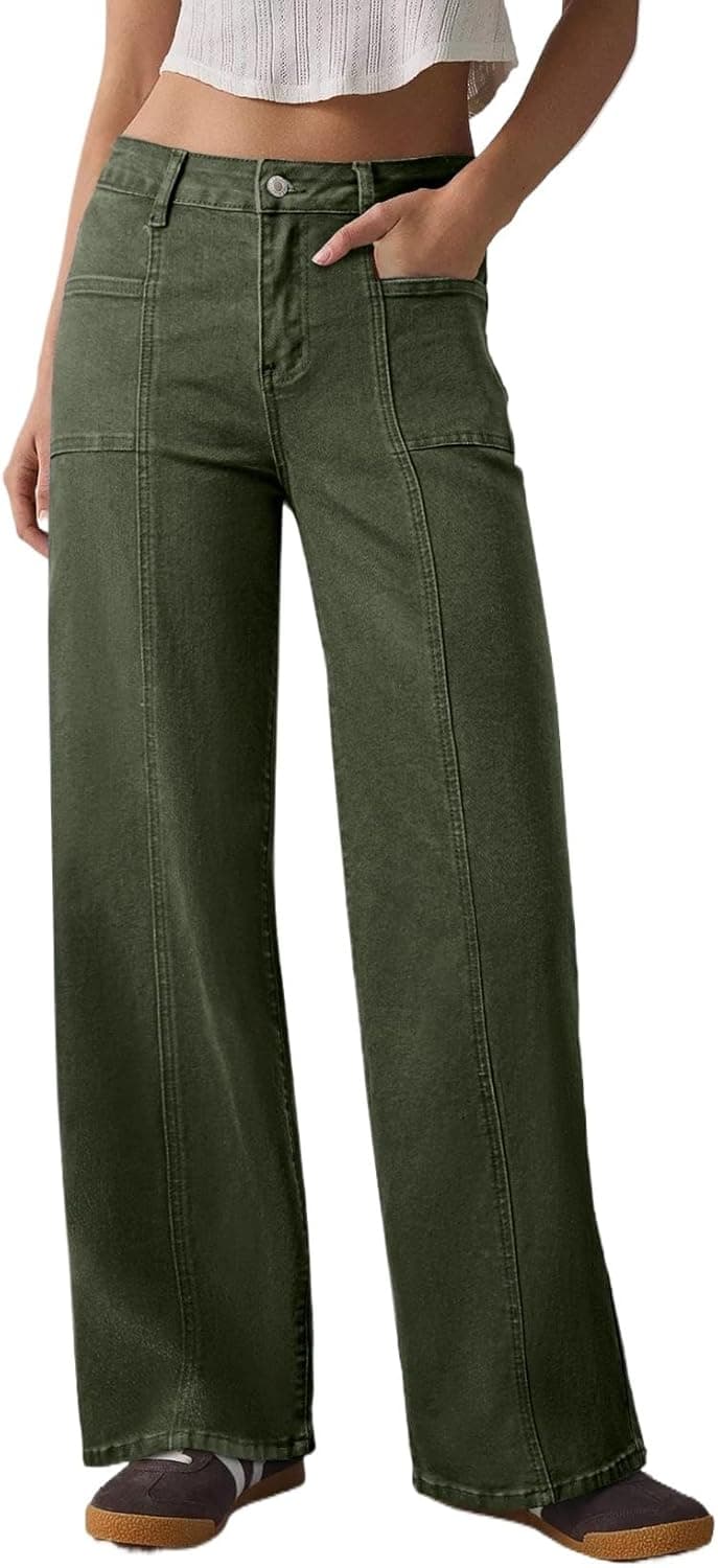 Womens Wide Leg Jeans High Waisted Stretchy Straight Leg Baggy Denim Pants