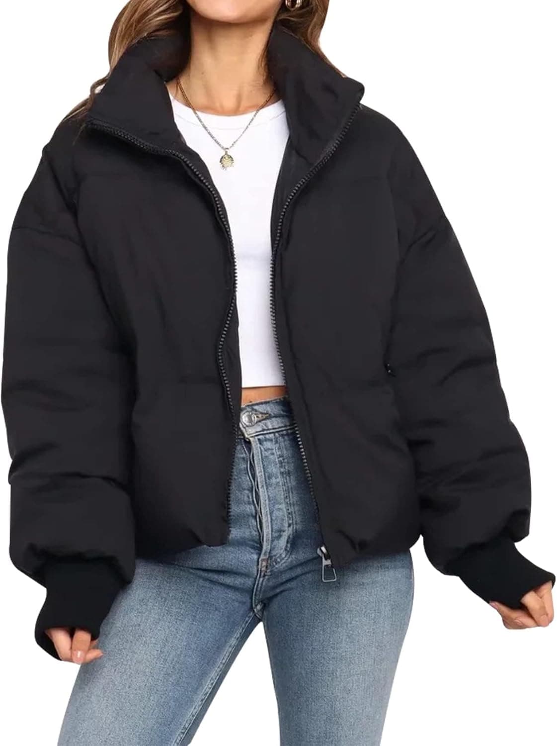 Women's Winter Cropped Puffer Jacket Coat Short Warm Quilted Jacket 2026