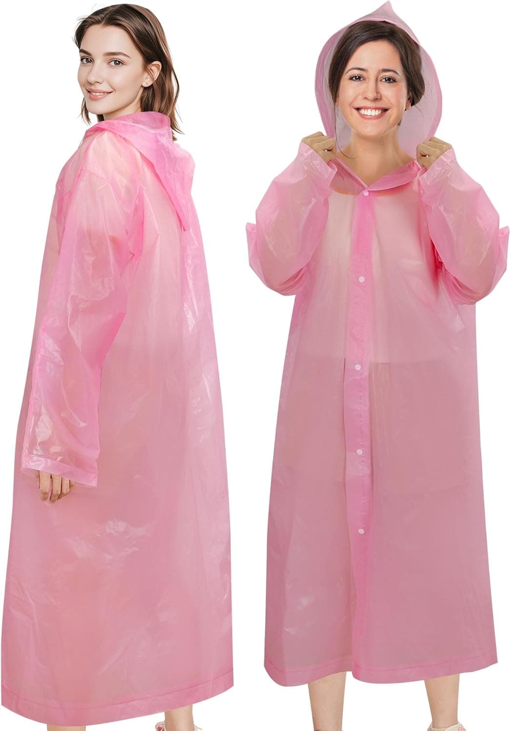 Rain Ponchos for Adults Reusable (2 Pack), Waterproof EVA Raincoats with Hood & Drawstring for Women & Men