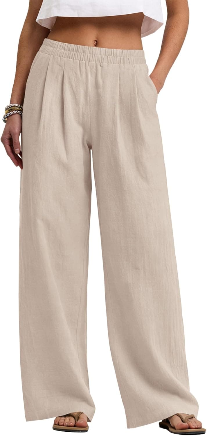 Linen Pants Women Wide Leg Palazzo Pants Beach Vacation Outfits Cotton Summer 2026 Flowy Clothes Trousers with Pockets