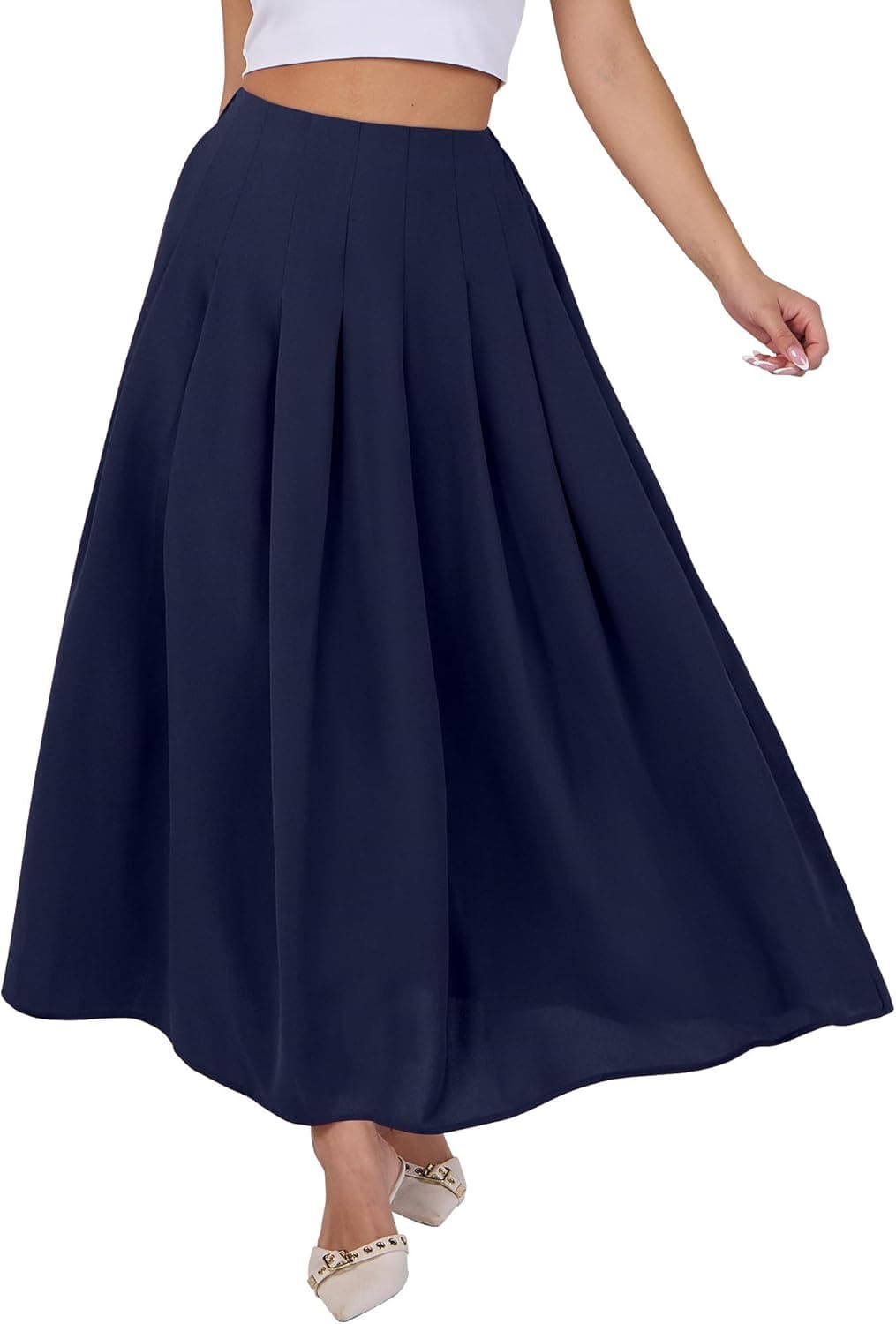 Women A-Line Pleated High Waist Maxi Skirt Full Ankle Length Flowy Swing Elegant Dressy Casual Work Long Skirts