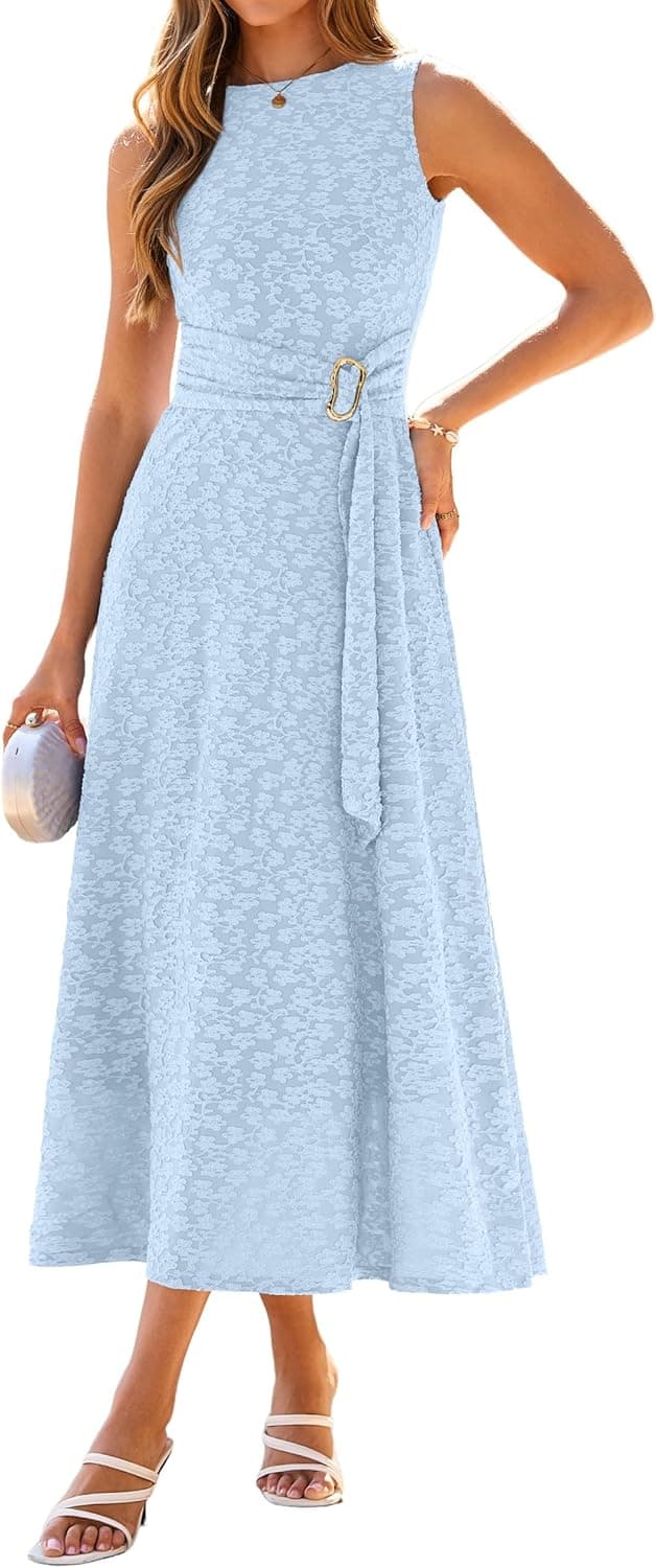 Women's 2026 Summer Floral Maxi Dress Sleeveless Elegant Tie Waist Casual Cocktail Party Wedding Guest Long Dresses