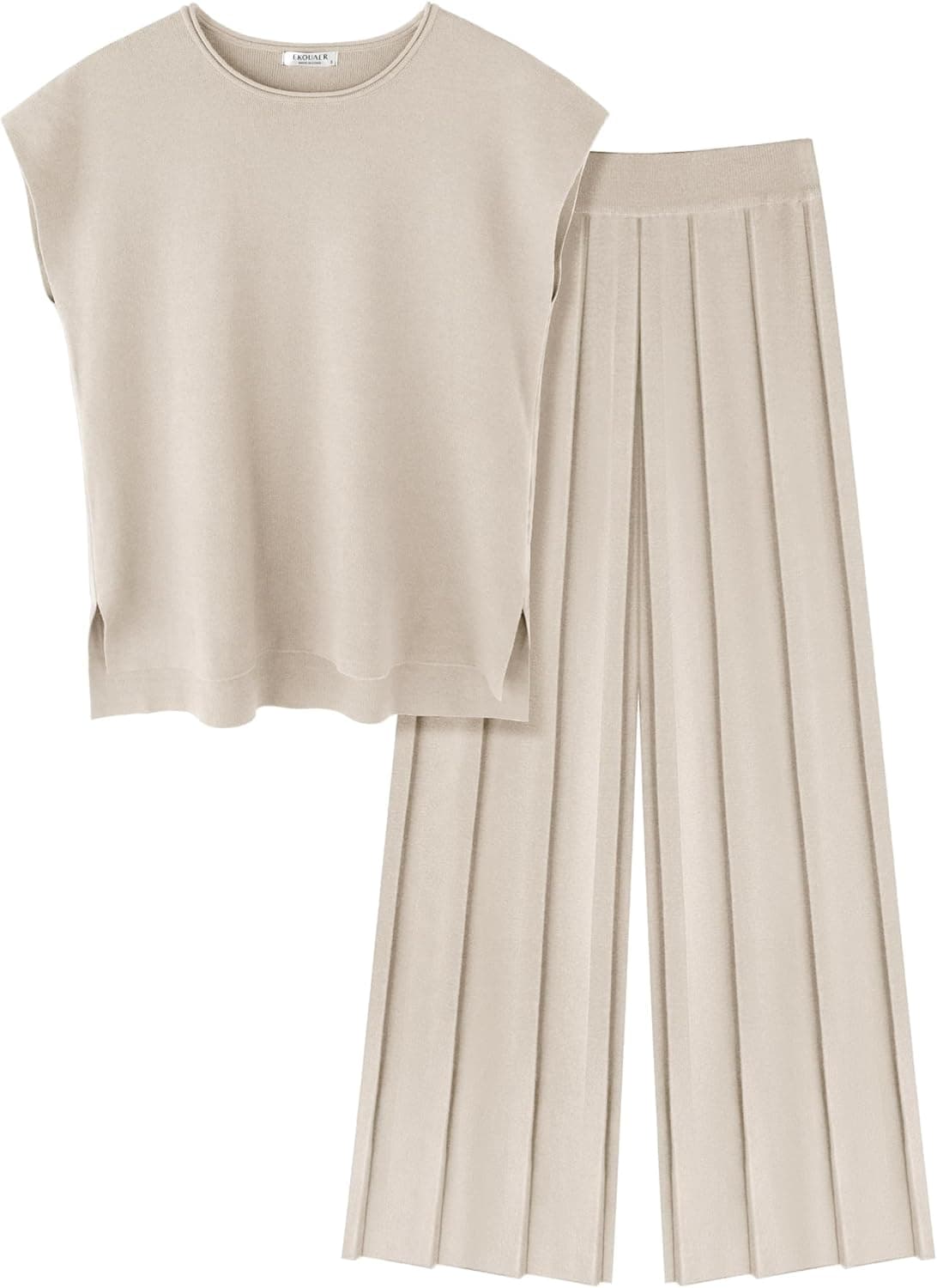 Lounge Sets for Women Two Piece Outfits Knit Cap Sleeve Tops Wide Leg Pleated Pants Casual Dressy Sweater Sets