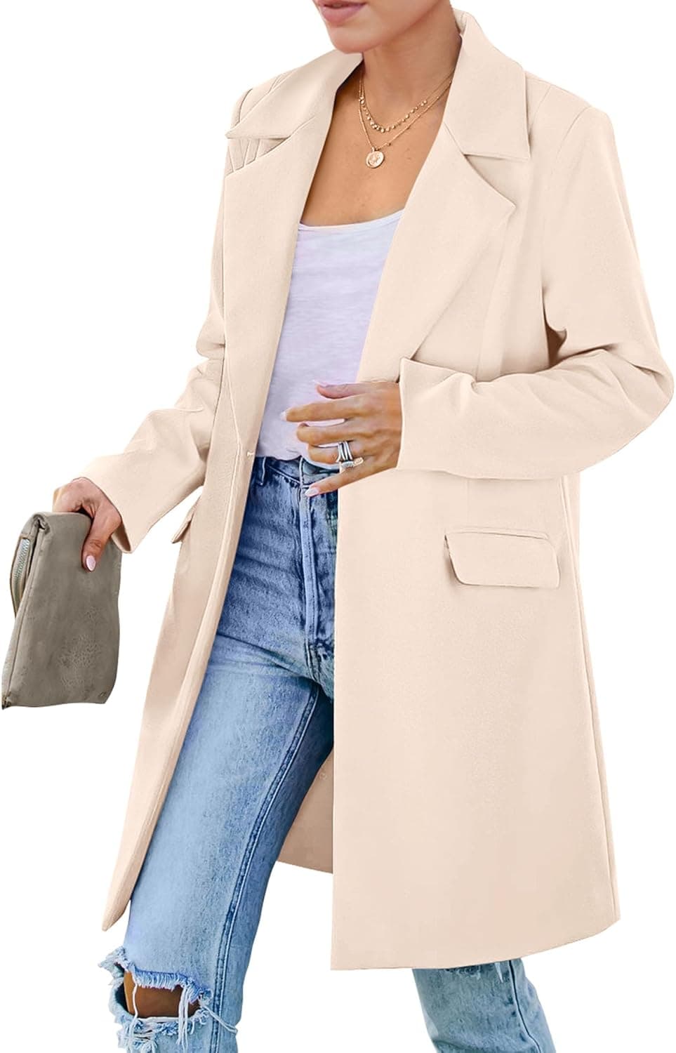 Women's 2026 Spring Fall Long Blazer Jackets Long Sleeve Lapel Pockets Loose Fit Work Casual Blazers Outerwear