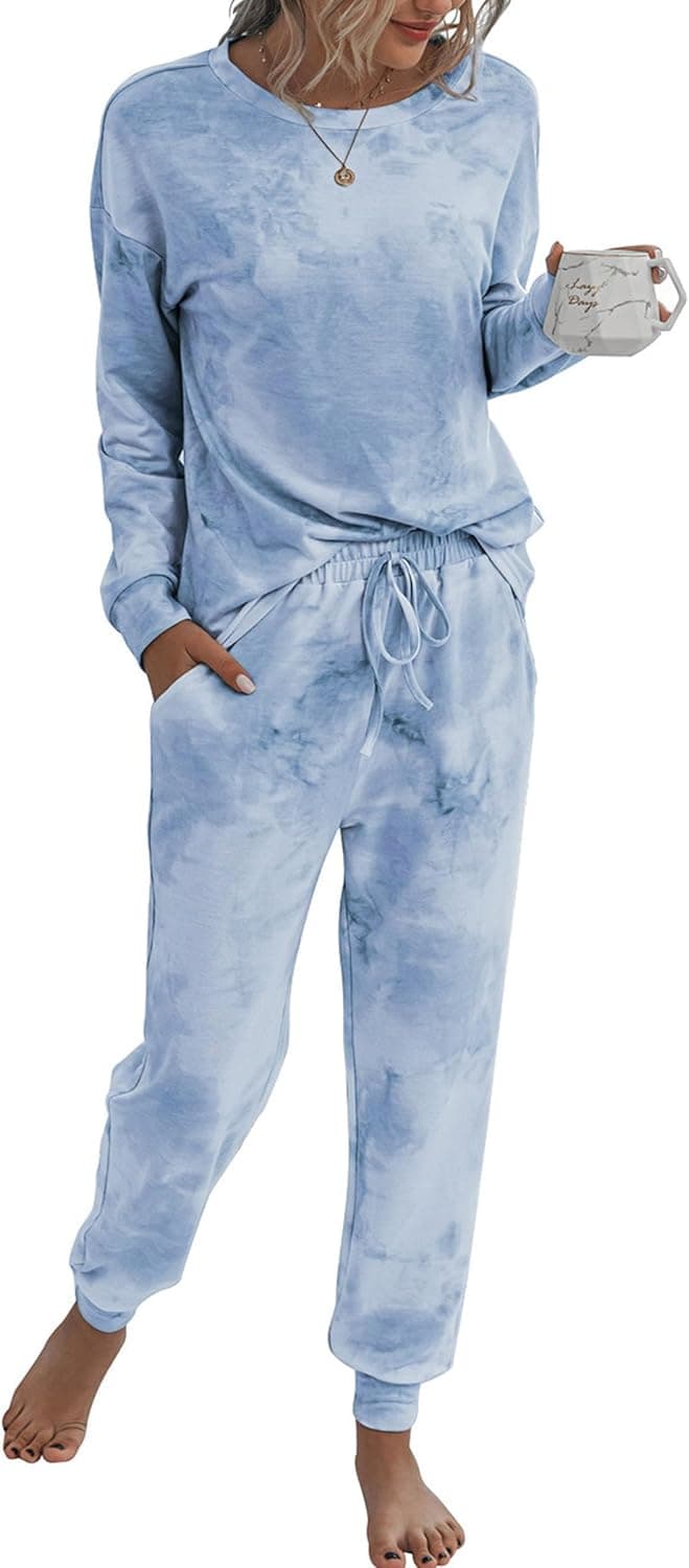 Women's Two Piece Loungewear Fall Casual Long Sleeve Tops Jogger Pants Pajama Sets Matching Outfits Clothing