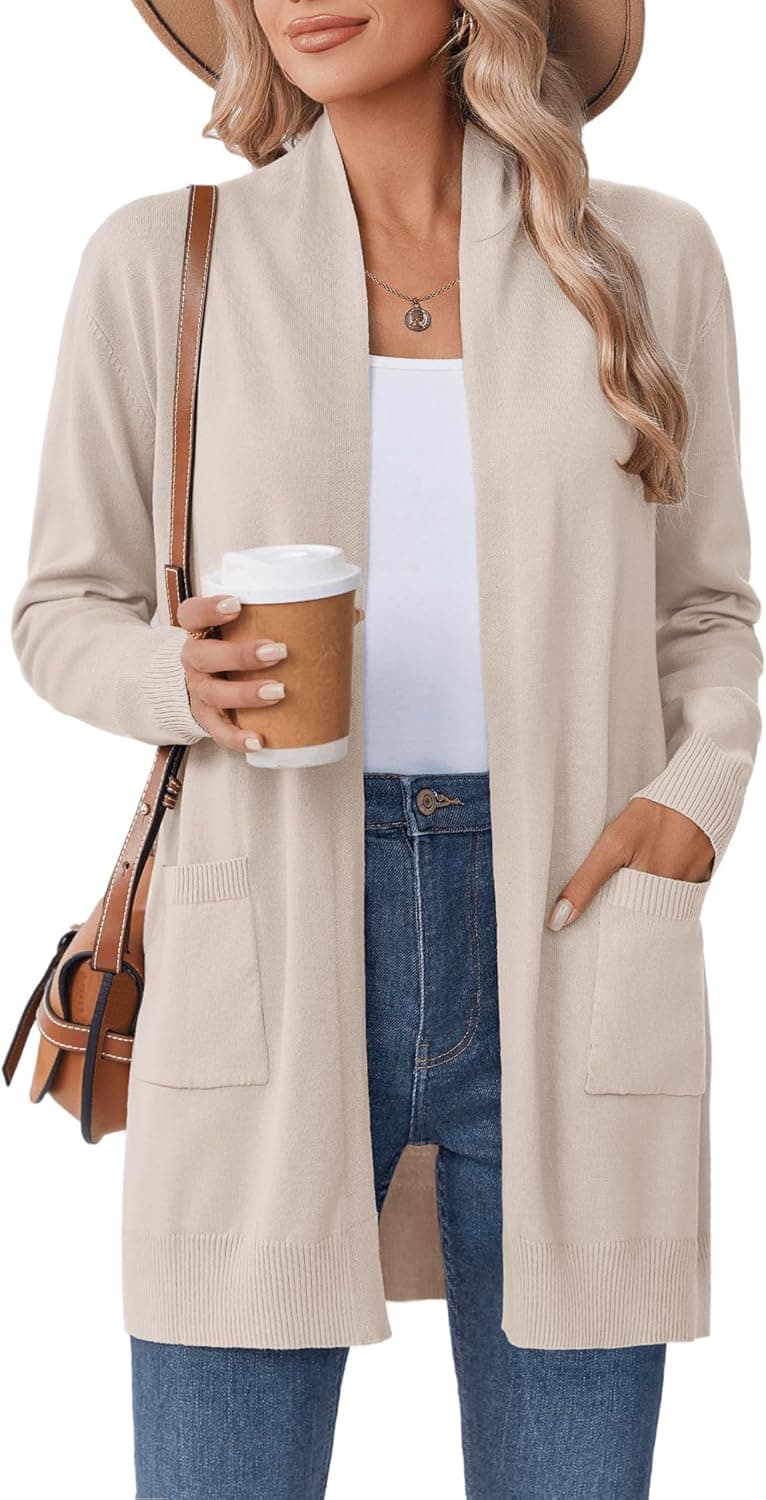 Women Long Cardigan Sweaters Lightweight Open Front Duster Knit Fashion Sweater Coats Trendy Cardigans with Pocket