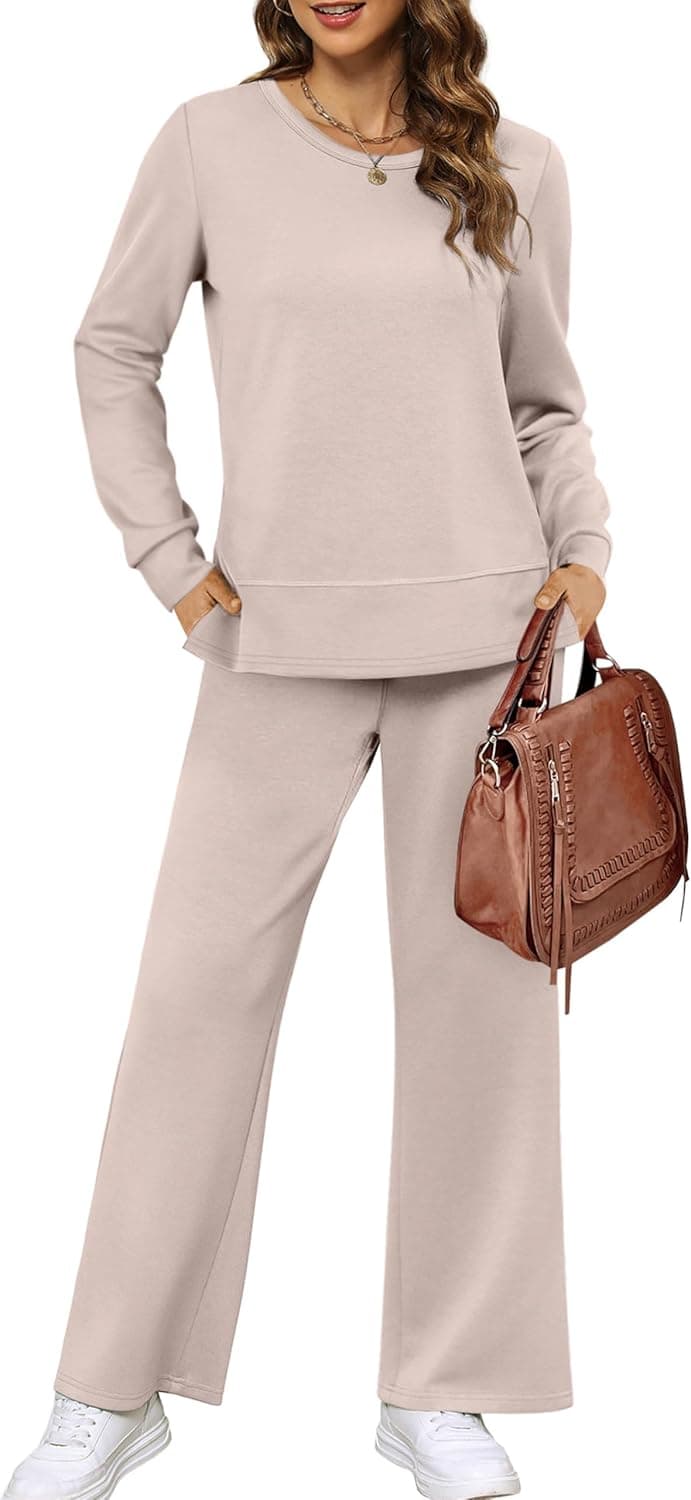 Women's 2 Piece Lounge Sets Side Slit Outfits Wide Leg Tracksuit Comfy Loungewear Fashion Sweatsuit S-3XL