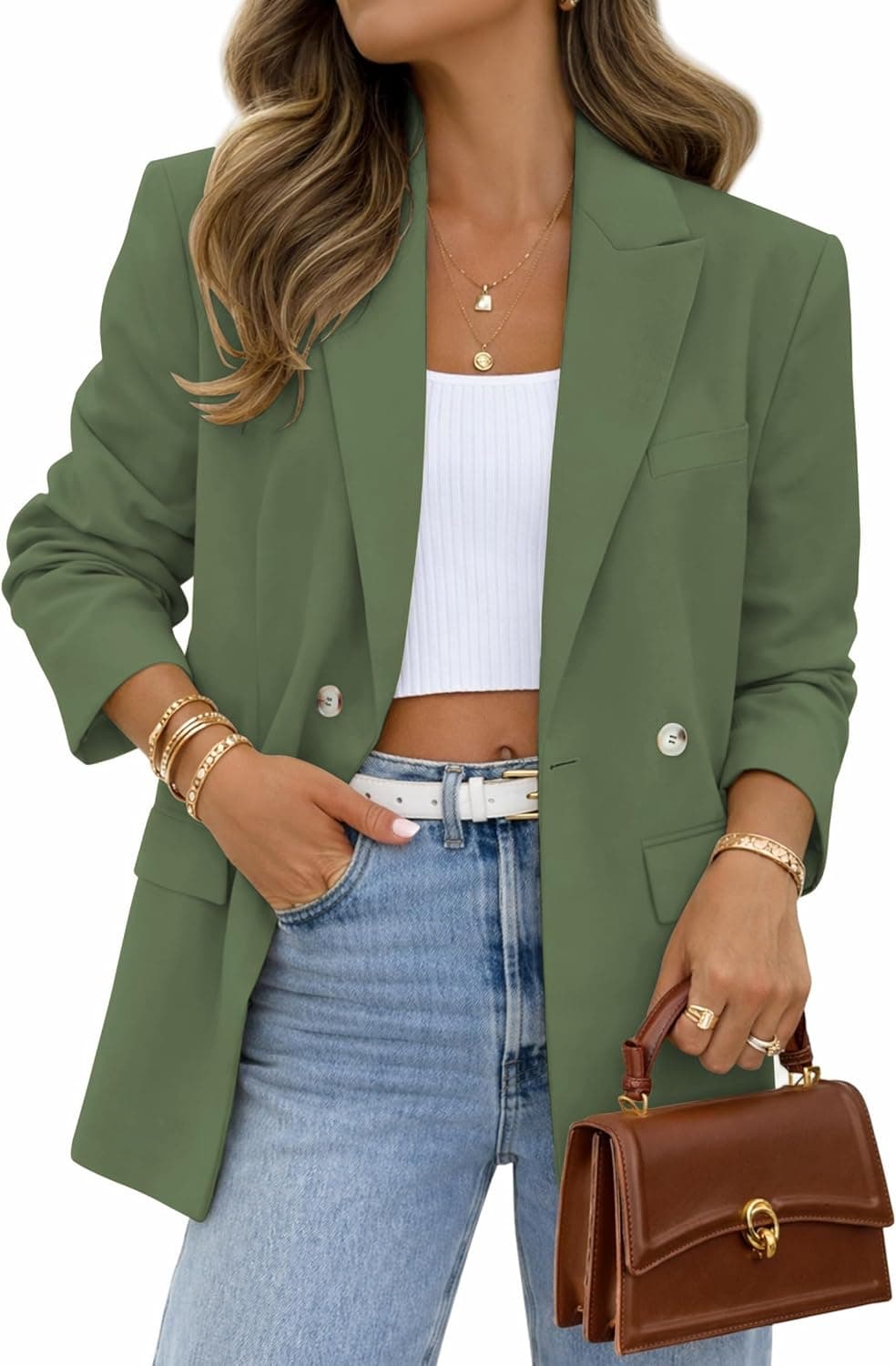 Blazers for Women Business Casual Long Sleeve Lapel Open Front Suit Jacket Office Work Clothes with Pockets