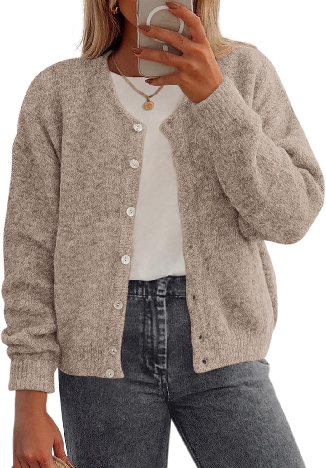 Fall Long Sleeve Cardigans for Women Trendy 2026 Lightweight Button Down Crewneck Loose Knit Sweater Clothes