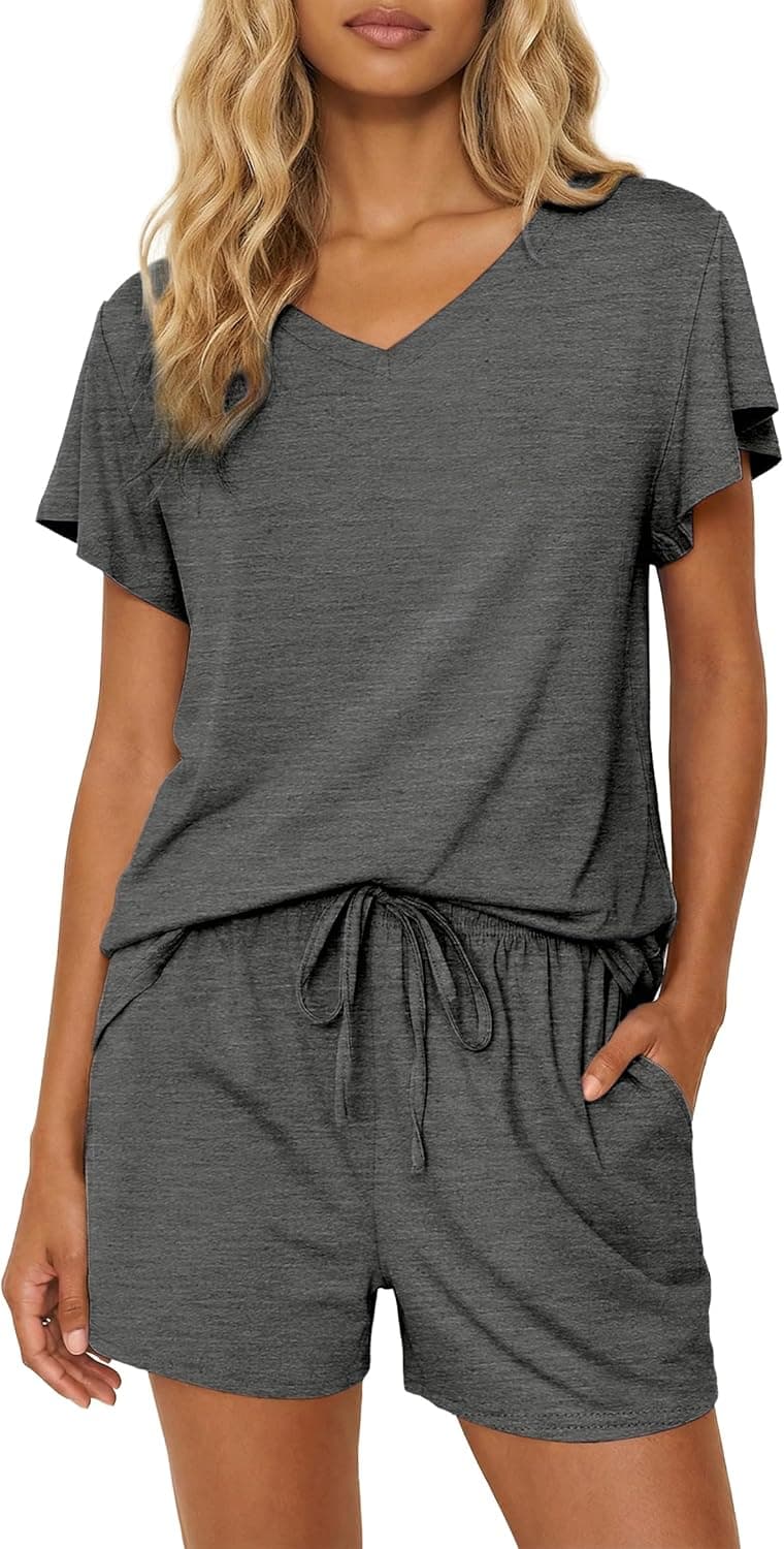 Pajamas Set Women Casual Ruffle Sleeves Soft Comfy Loungewear Set with Pockets
