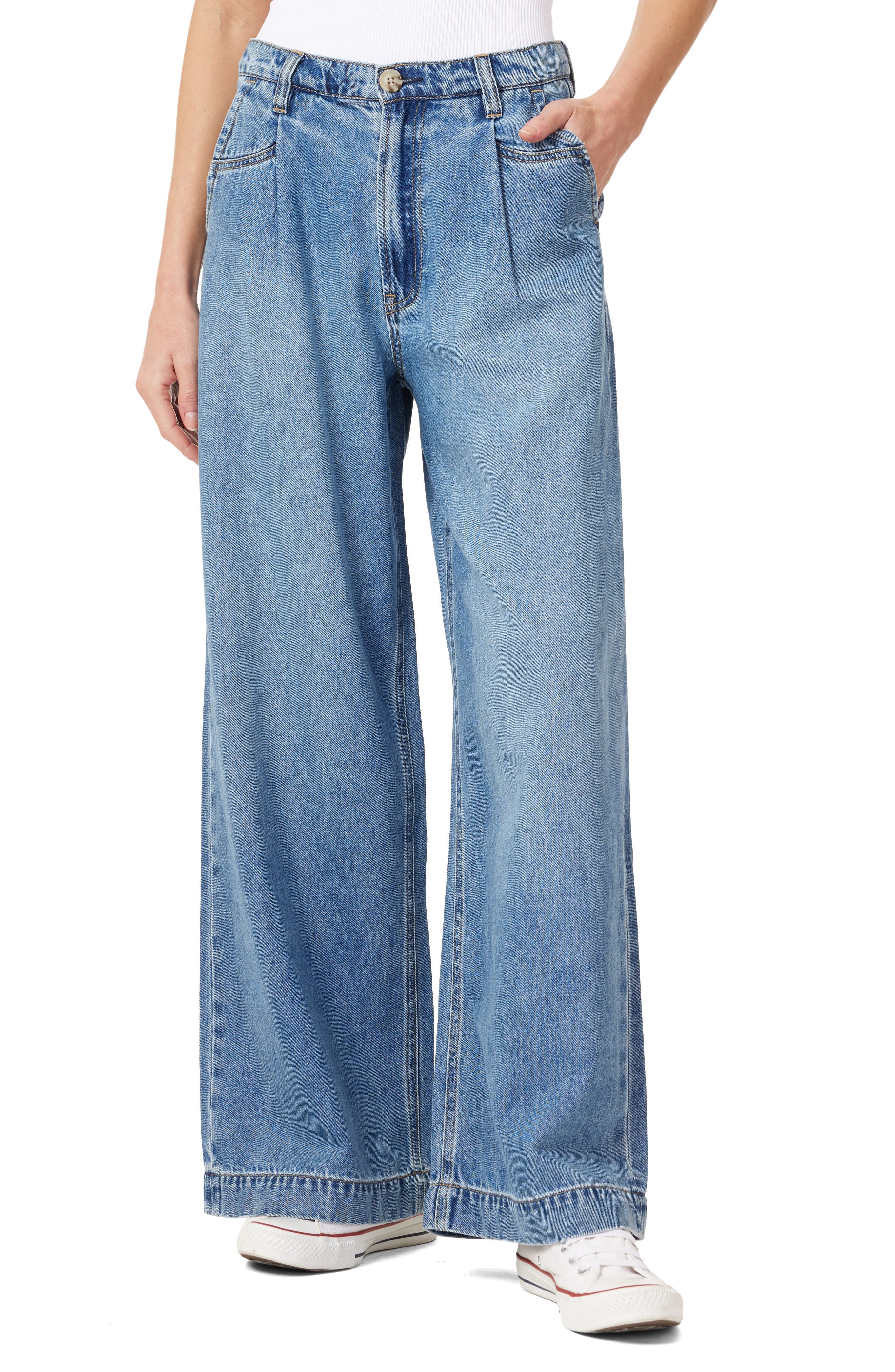 Pleated High Waist Wide Leg Trouser Jeans