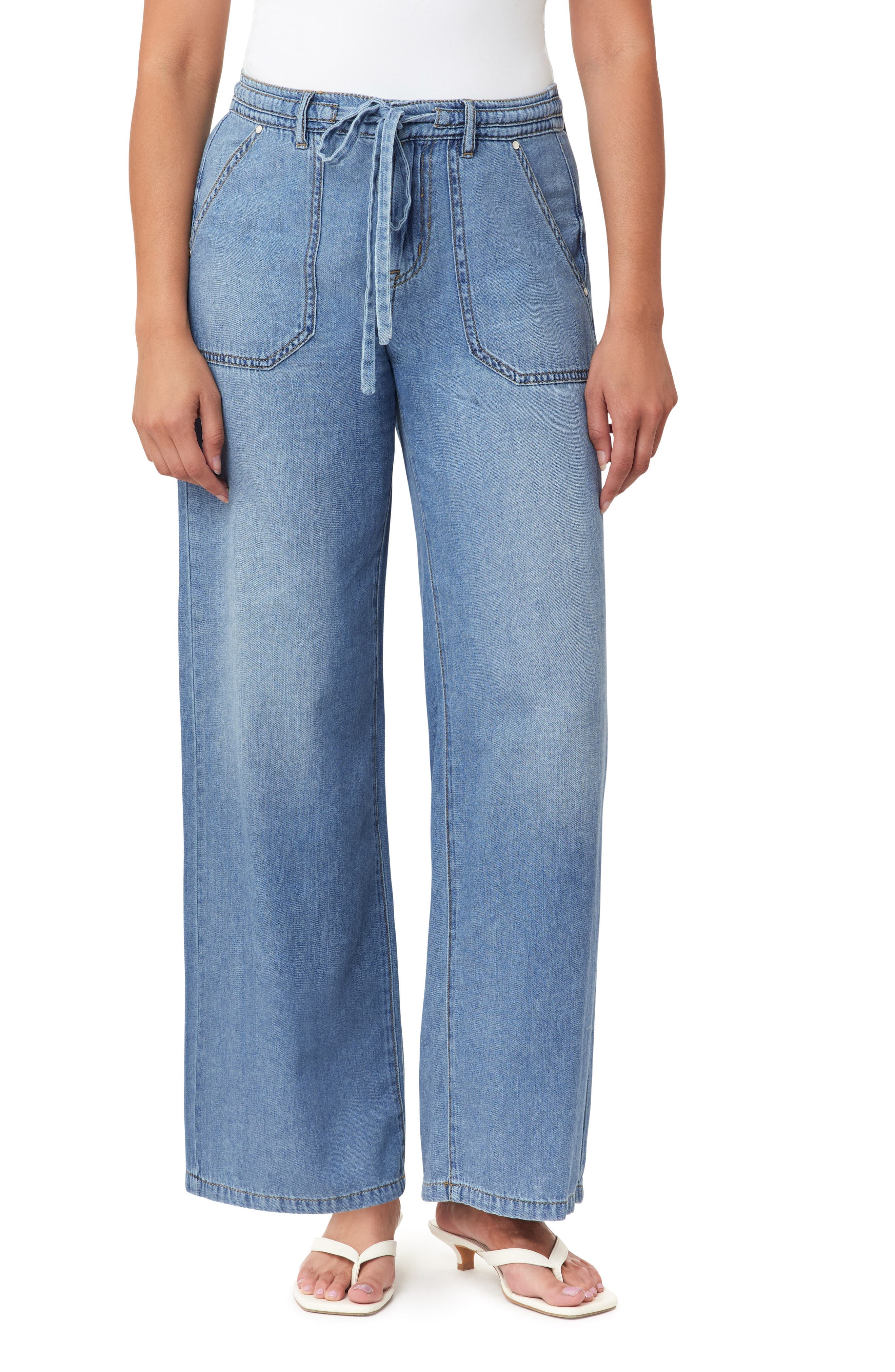 Drawstring Waist Wide Leg Jeans