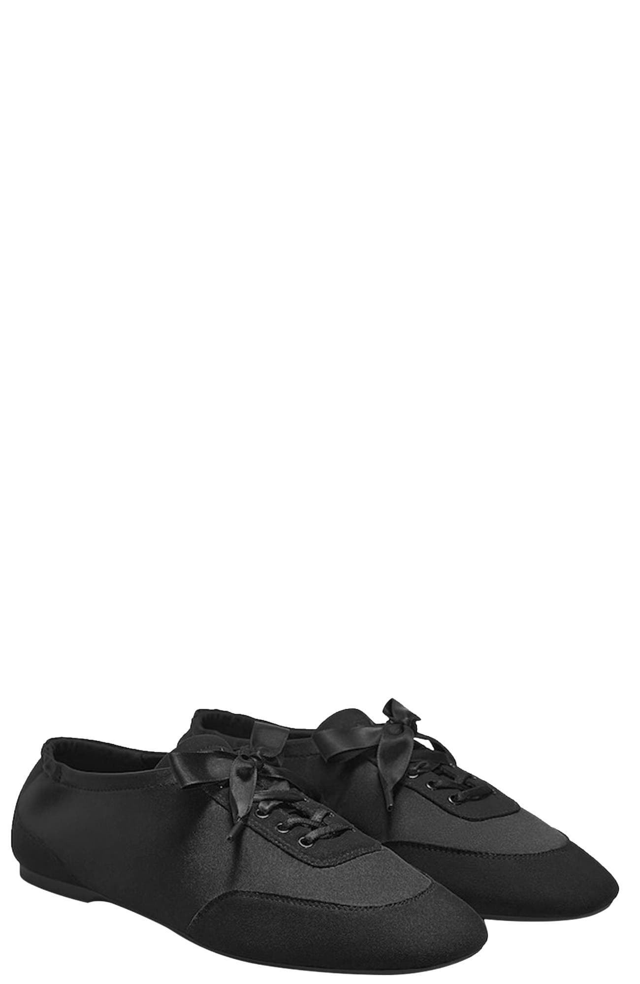Square-Toe Lace-Up Satin Sneakerina