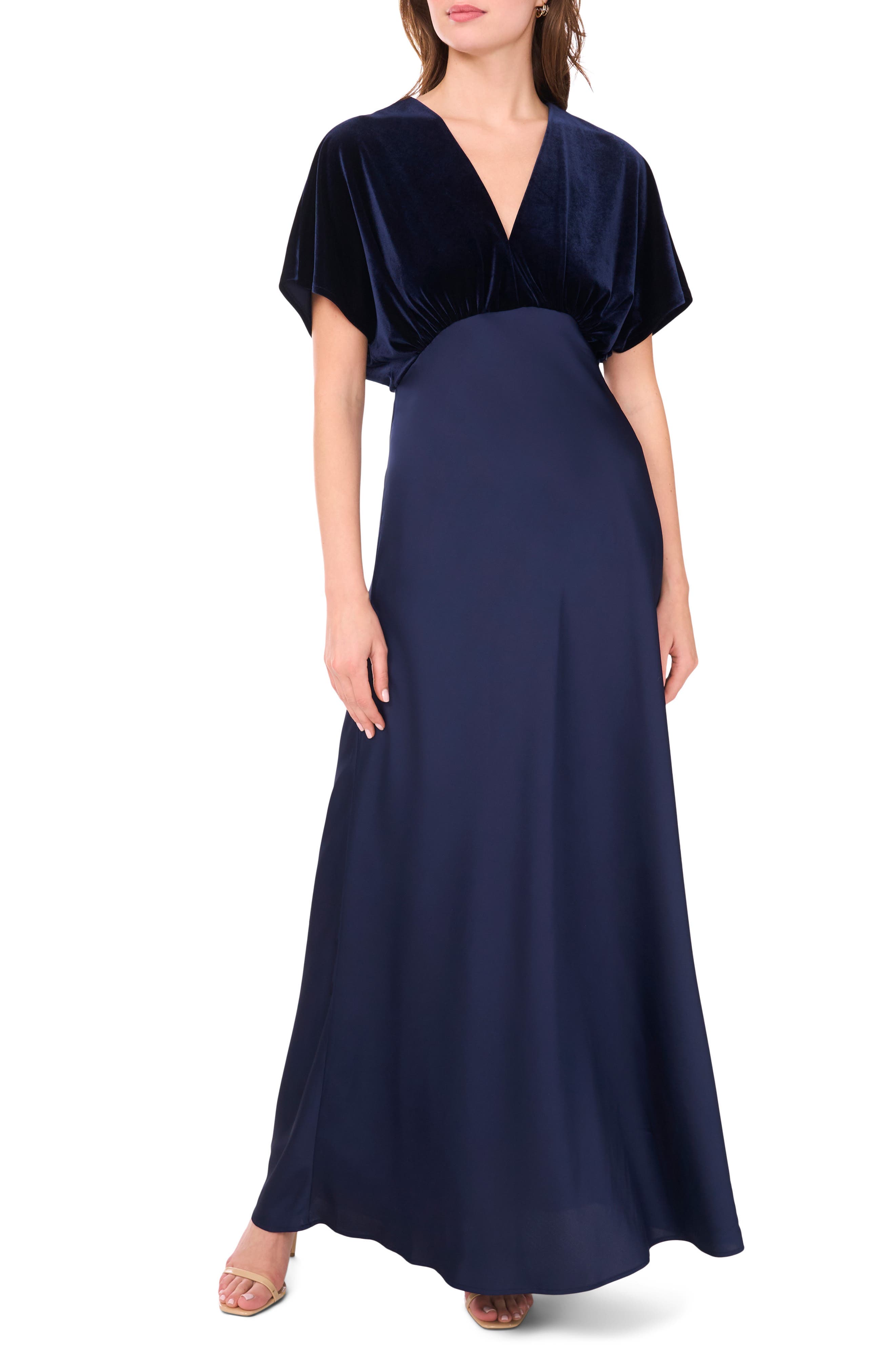Dolman Sleeve Velvet & Satin Dress