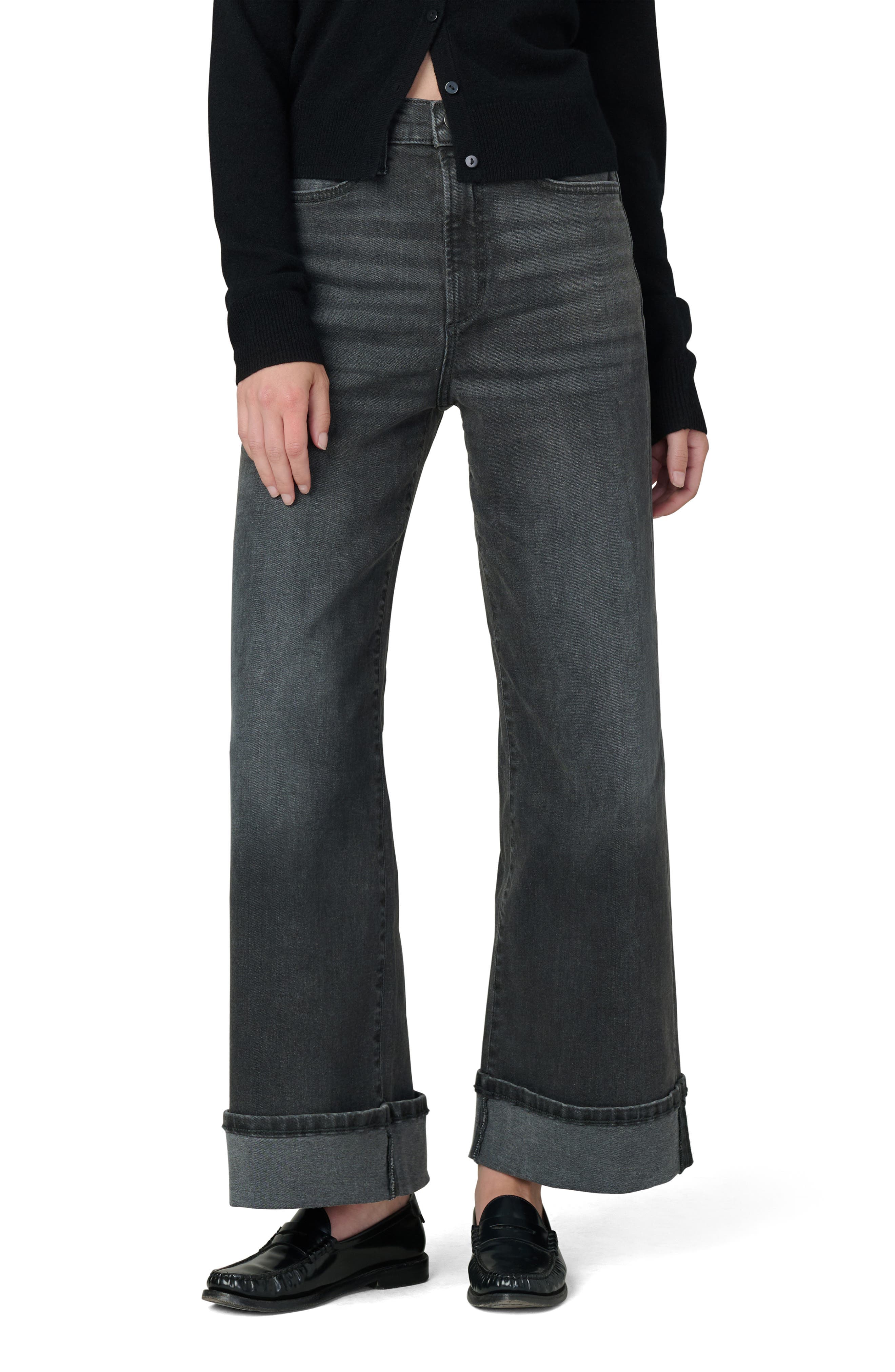 Cuffed High Waist Ankle Wide Leg Jeans