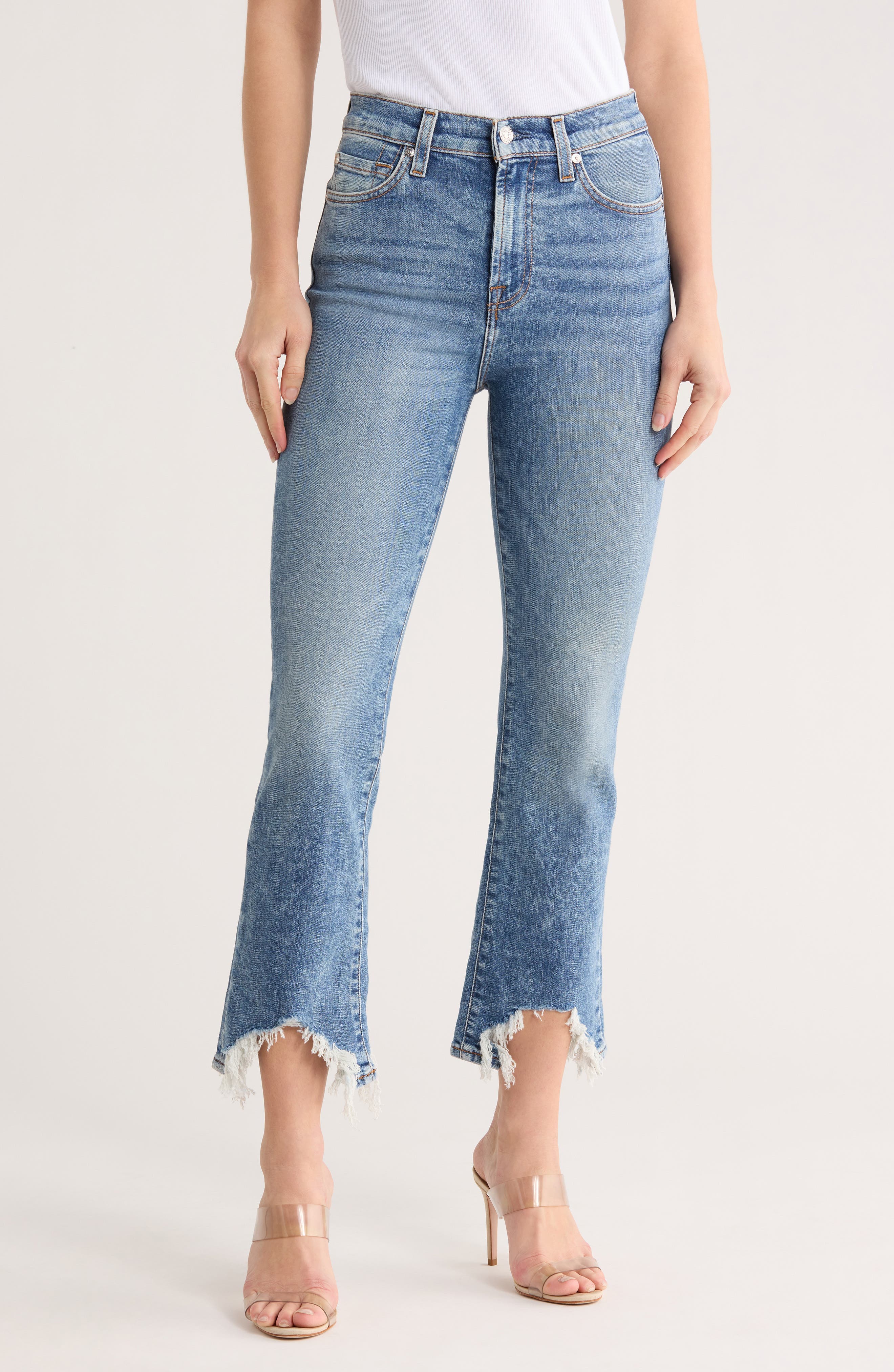 High Waist Slim Kick Flare Distressed Jeans