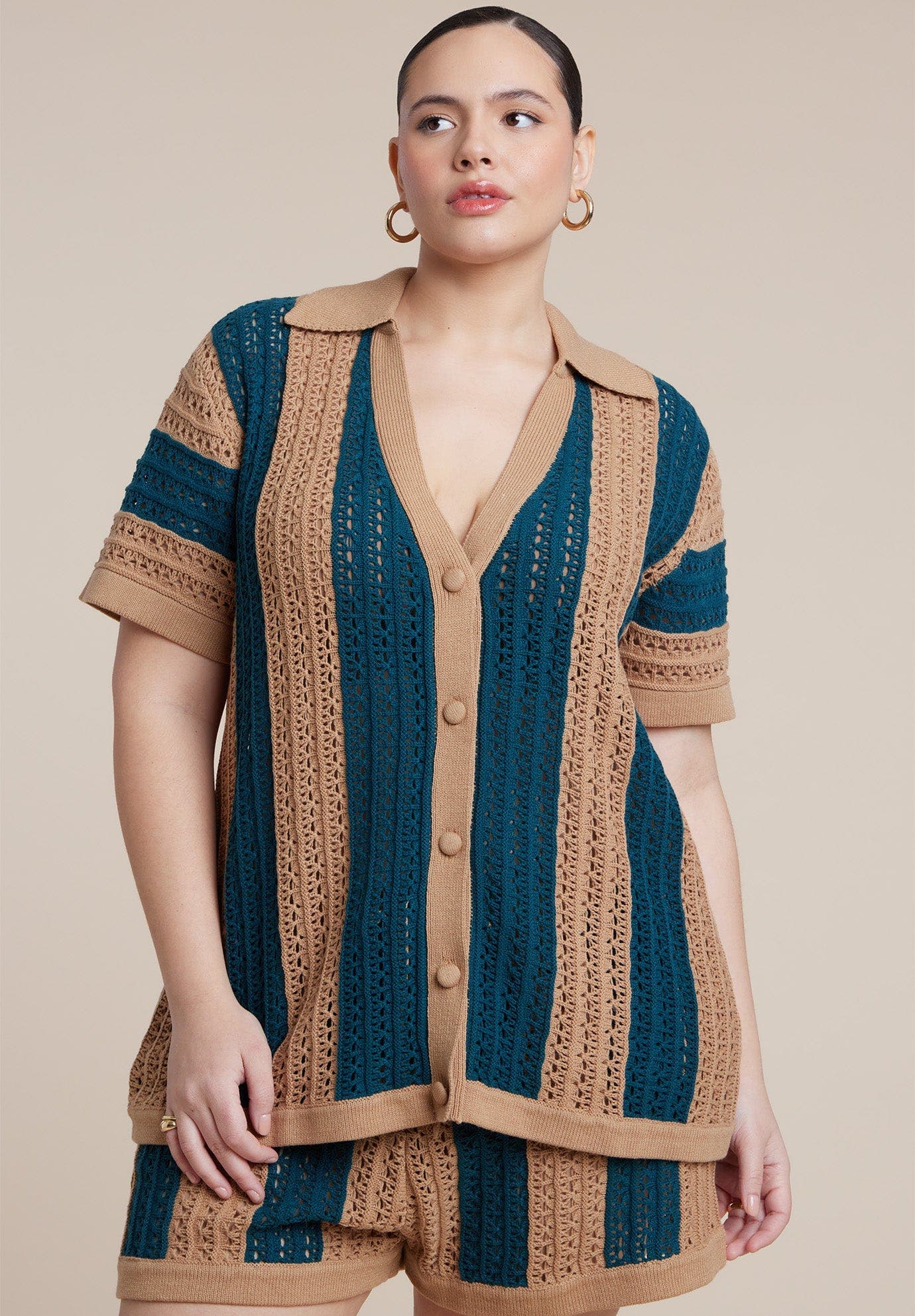 Oversized Crochet Button Up Top
