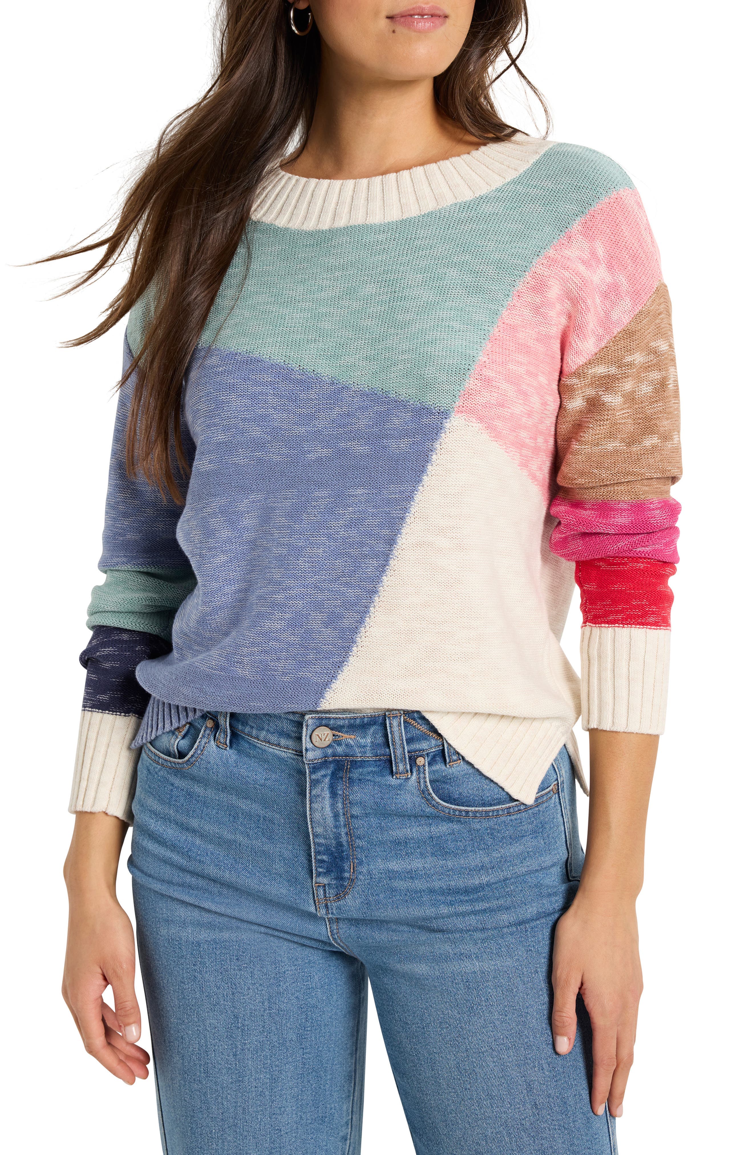 Color Crossing Colorblock Cotton Blend Sweater