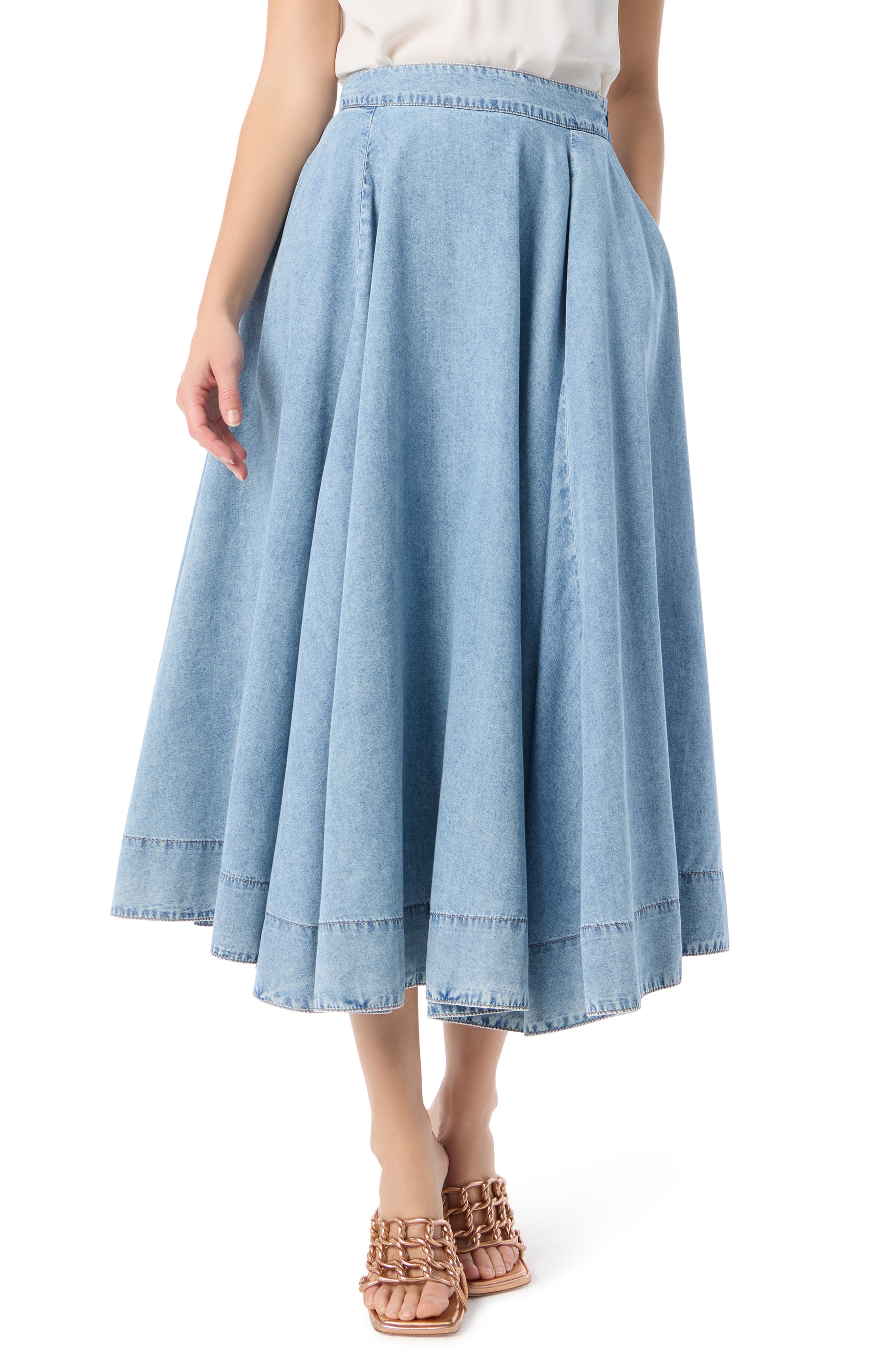 Sage Half Circle Chambray Denim Skirt