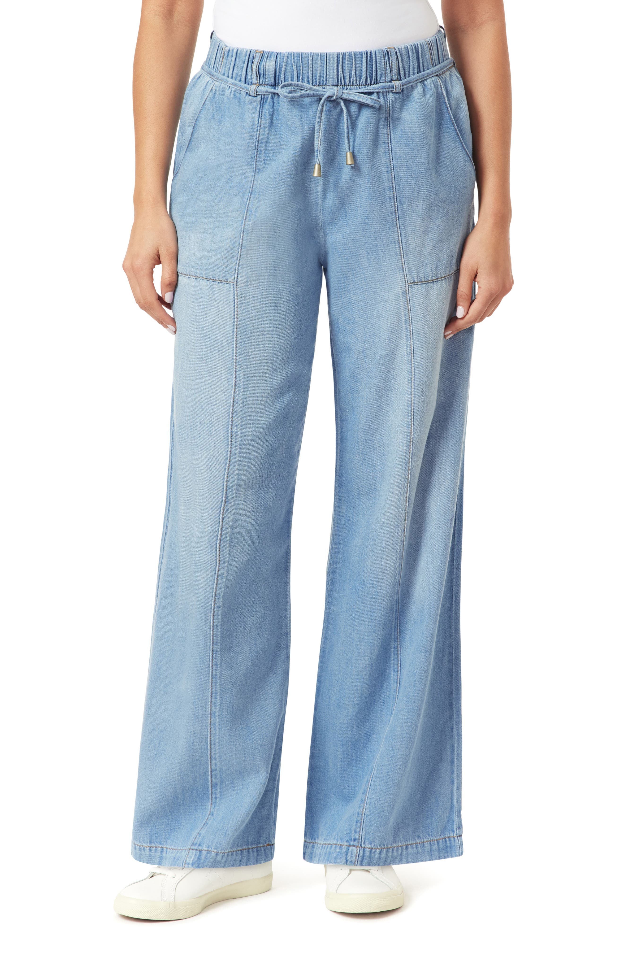 Drapey High Waist Tie Wide Leg Jeans