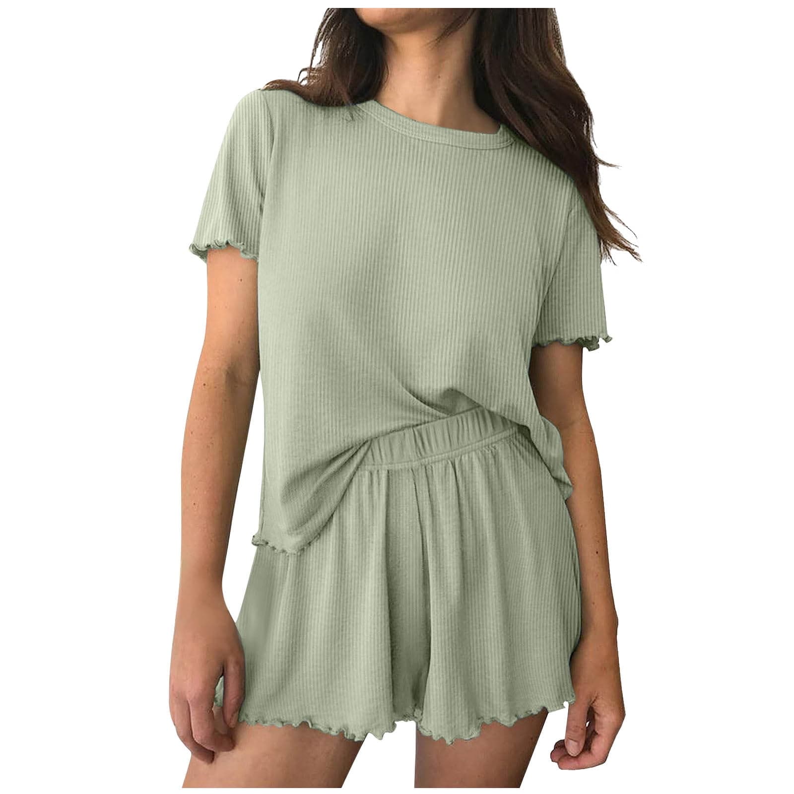 2 Piece Pajama Sets for Women Short Sleeve Tops with Loose Shorts Sleepwear Lounge Set Summer Outfits