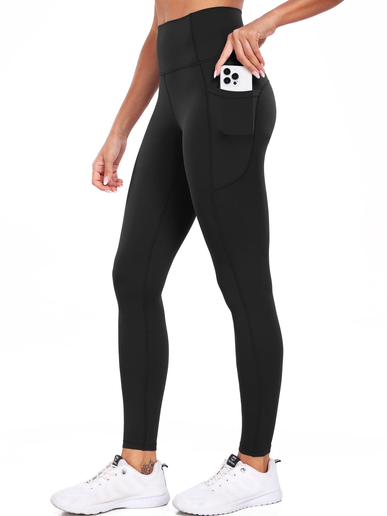 High Waist Yoga Pants with Pockets, Lycra Soft Running Workout Leggings for Women 4 Way Stretch