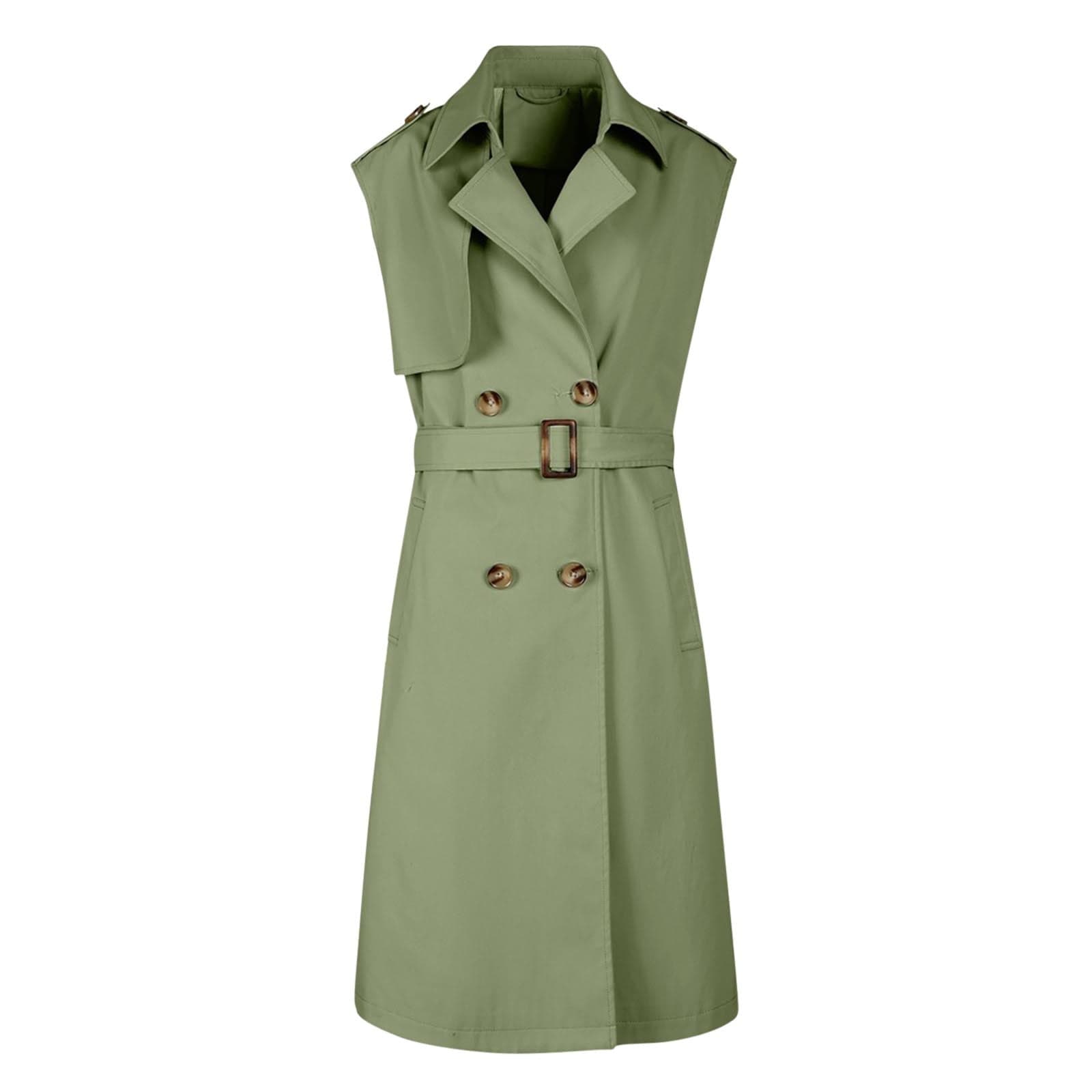 Women's Suit Vest Double Breasted Long Blazers Sleeveless Business Casual Belted Jackets Blazer