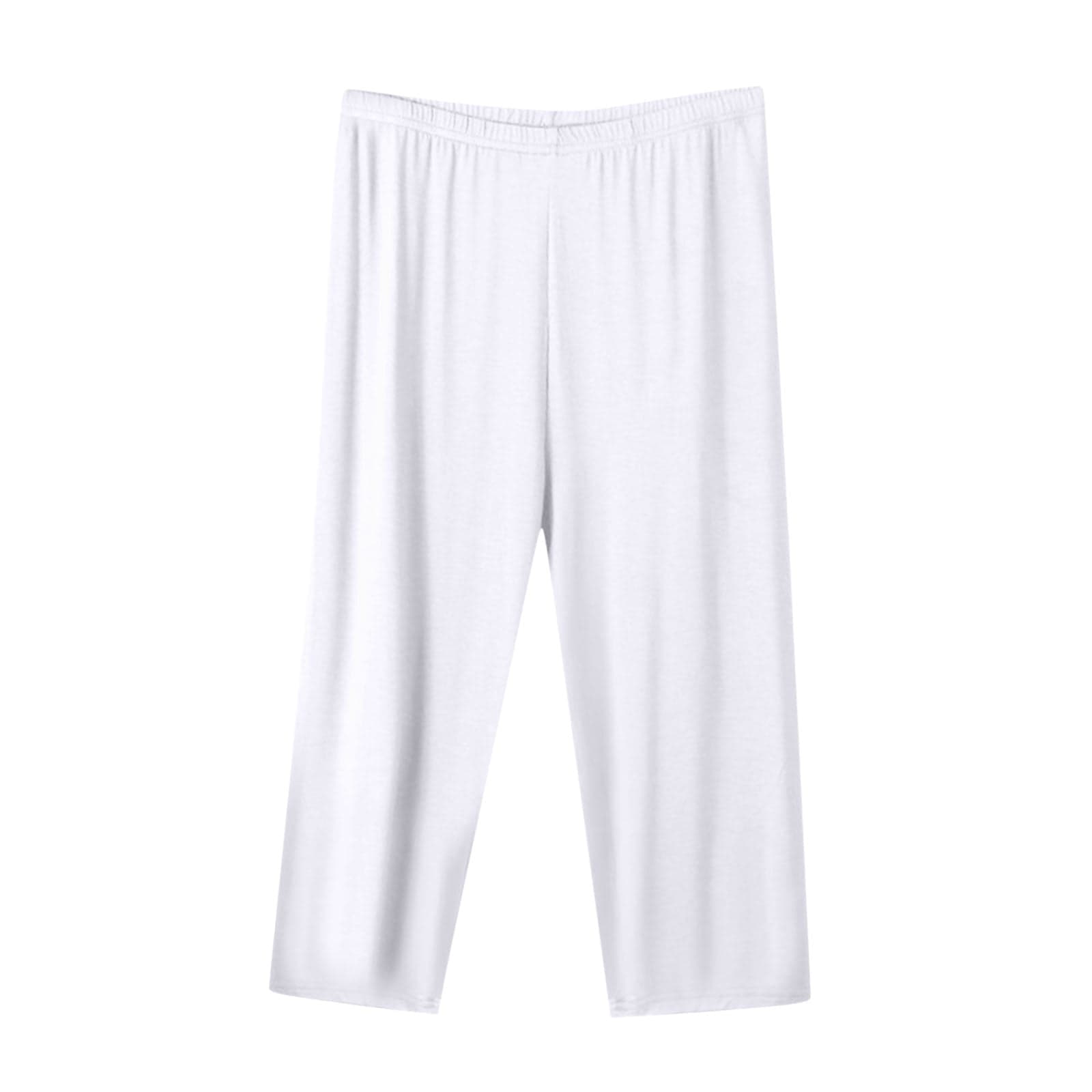 Cotton Capri Pajama Pants Womens Plus Size Elastic Waist Capris Cozy Soft Sleep Pjs Bottom Cropped Loungewear (X-Large, White)
