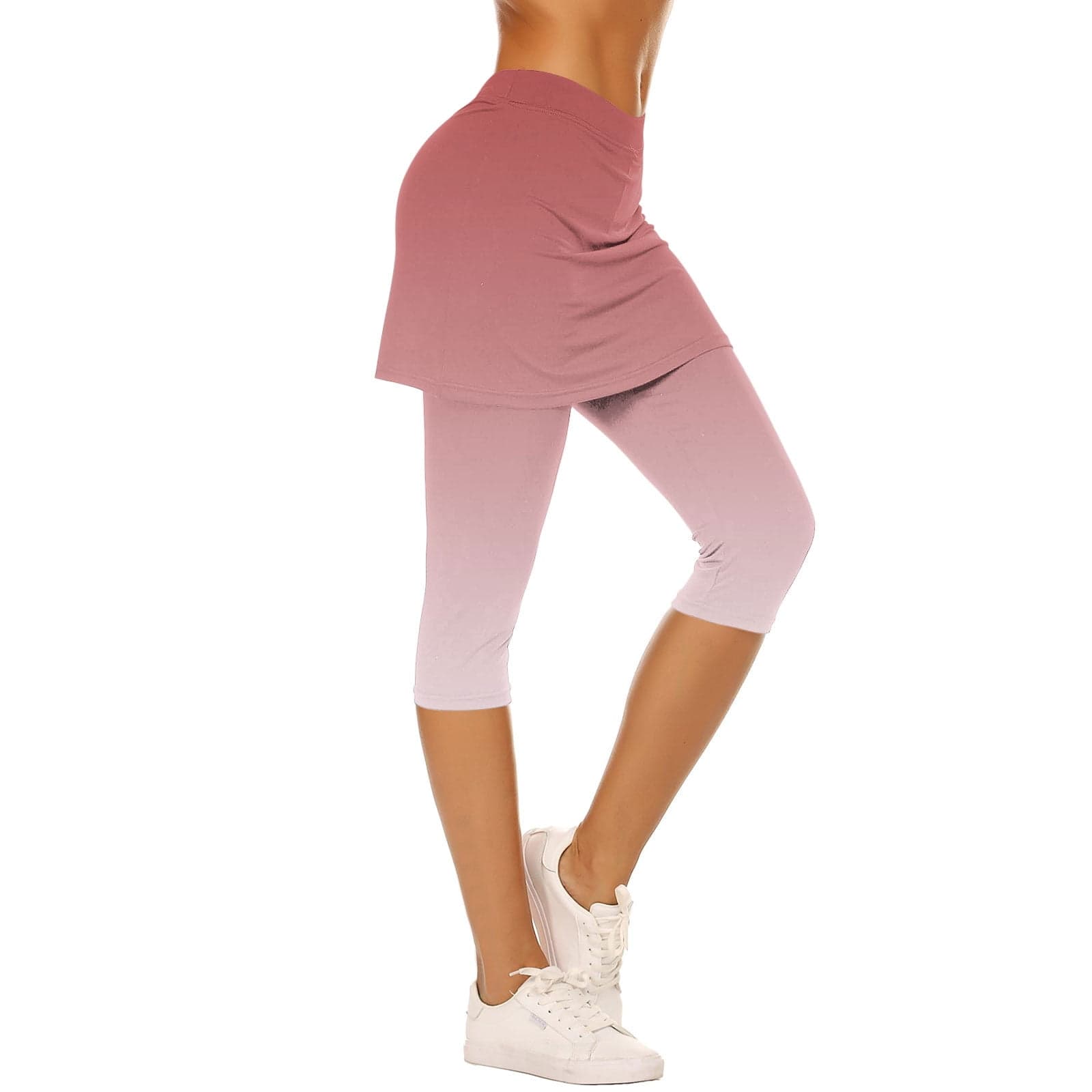 Women's High Waist Yoga Shorts with Skirt 7 Inch Athletic Running Gym Workout Capri Pants for Summer Casual Wear Comfortable Stretchy Soft Lightweight