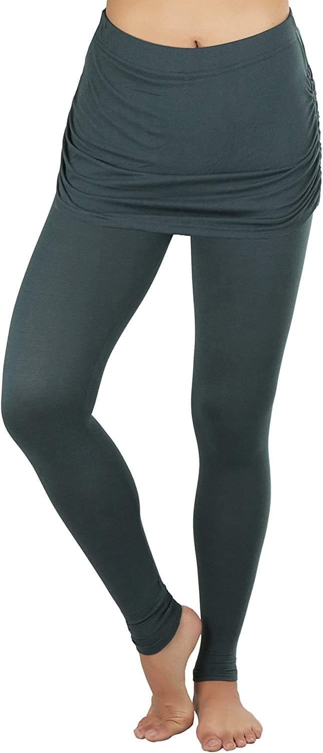 Women's Cotton-Blend Shirred Sides Skirted Buttery Soft Leggings