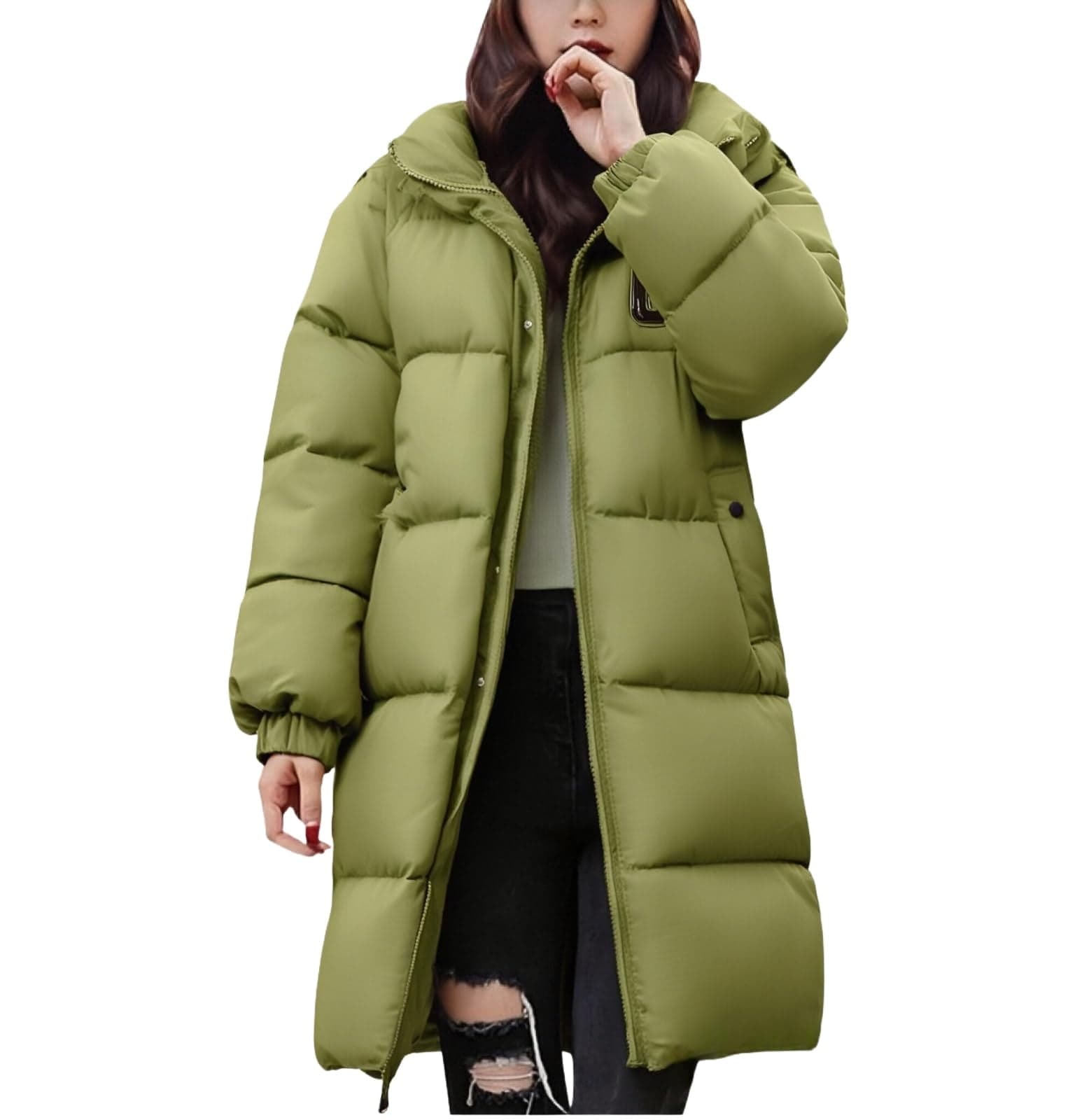Winter Jackets for Women Long Down Alternative Coat Winter Warm Thigh Length Outerwear With Hood For Cold Weather Winter Coats for Women