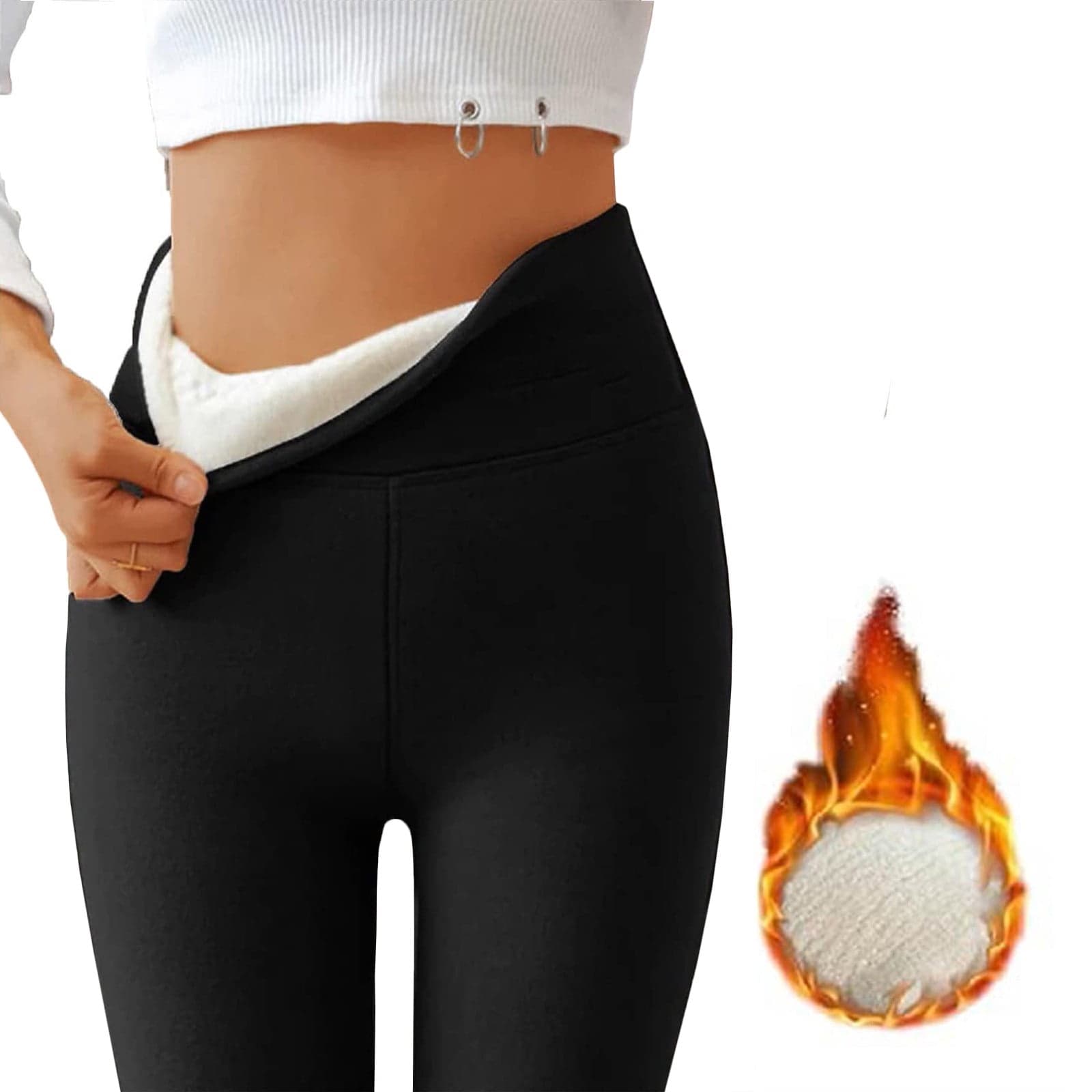 Sherpa Lined Leggings Women Casual Warm Sherpa Lined Leggings Winter Solid High Waisted Yoga Pants, Women's Soft Cloud Fleece Leggings Black M