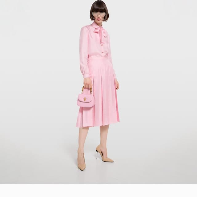 Silk twill pleated midi skirt