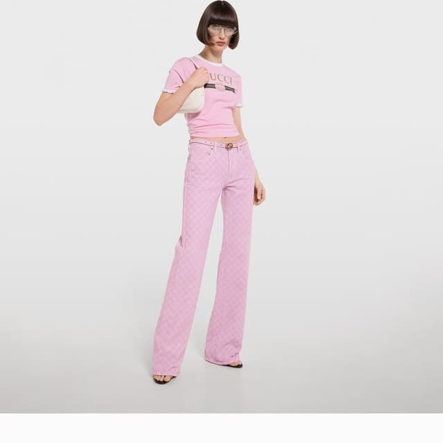 GG cotton denim jacquard pants